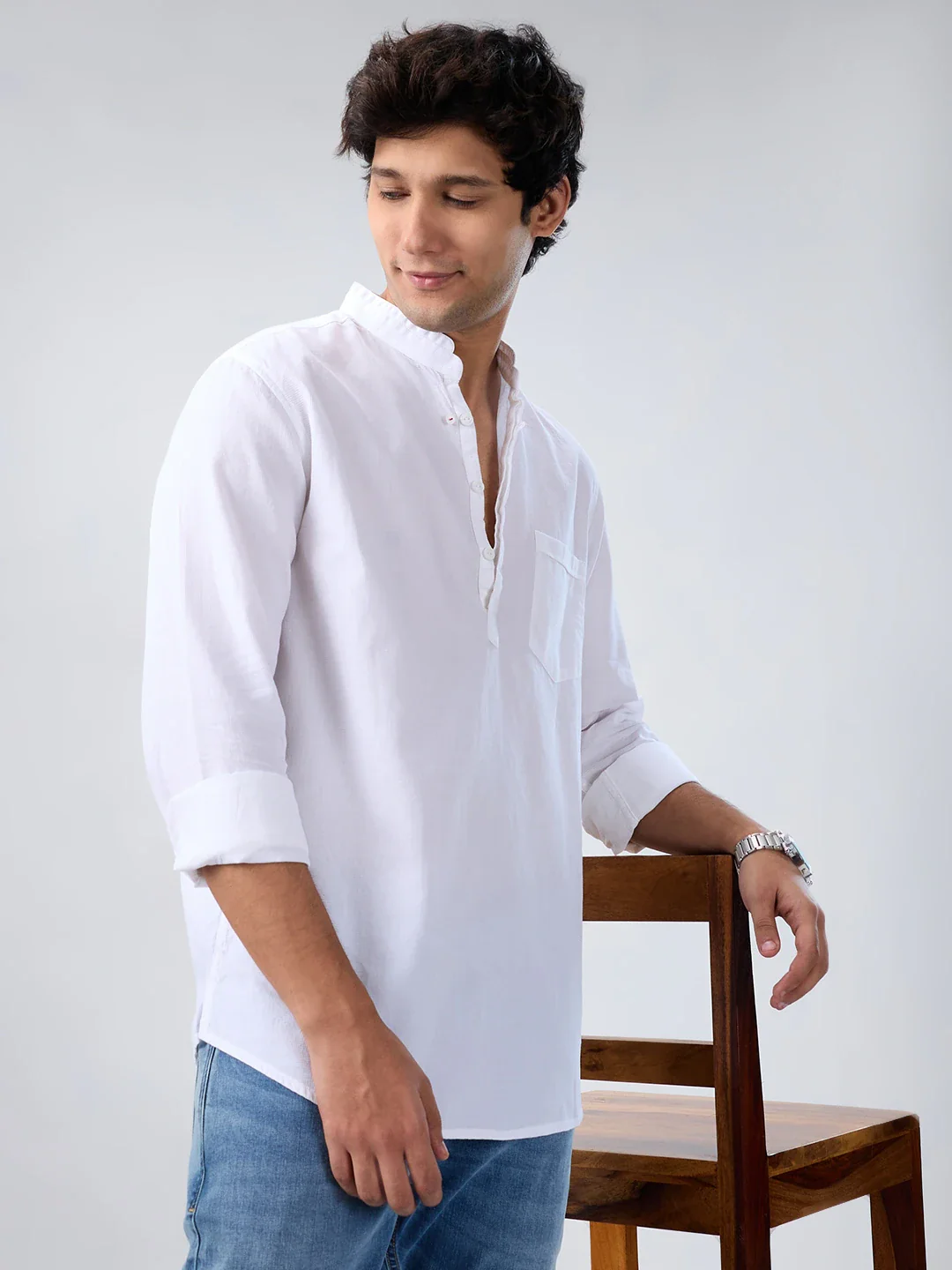 Men Shirt Solid White Regular Fit - Image 8