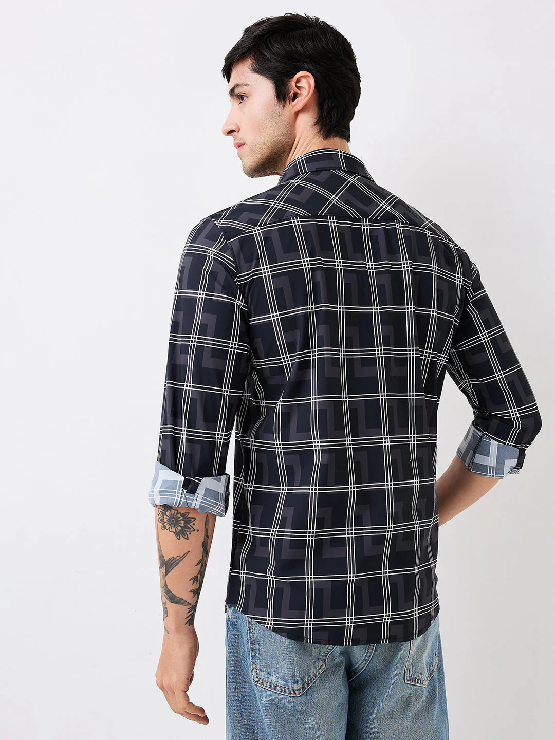 Men Shirt Check Black Slim Fit - Image 4