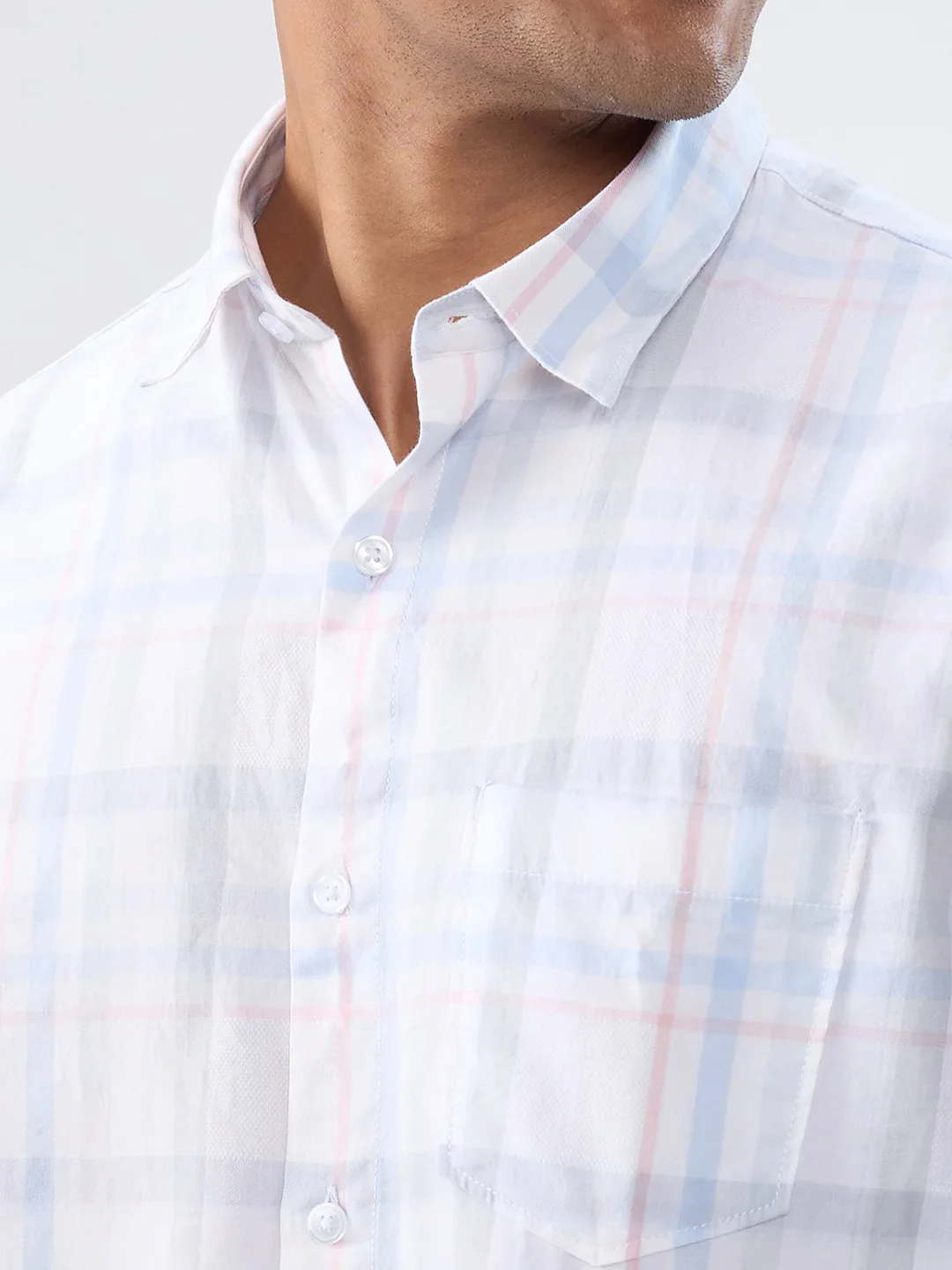 Men Shirt Check Grey Regular Fit - Image 4