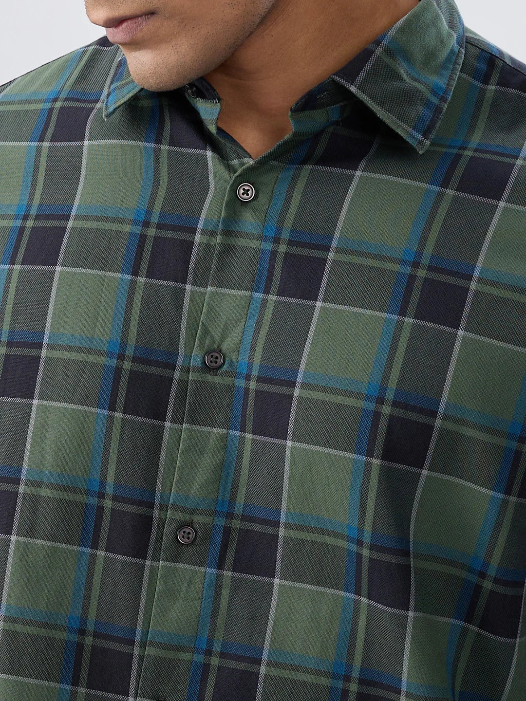 Men Shirt Check Green Regular Fit - Image 4