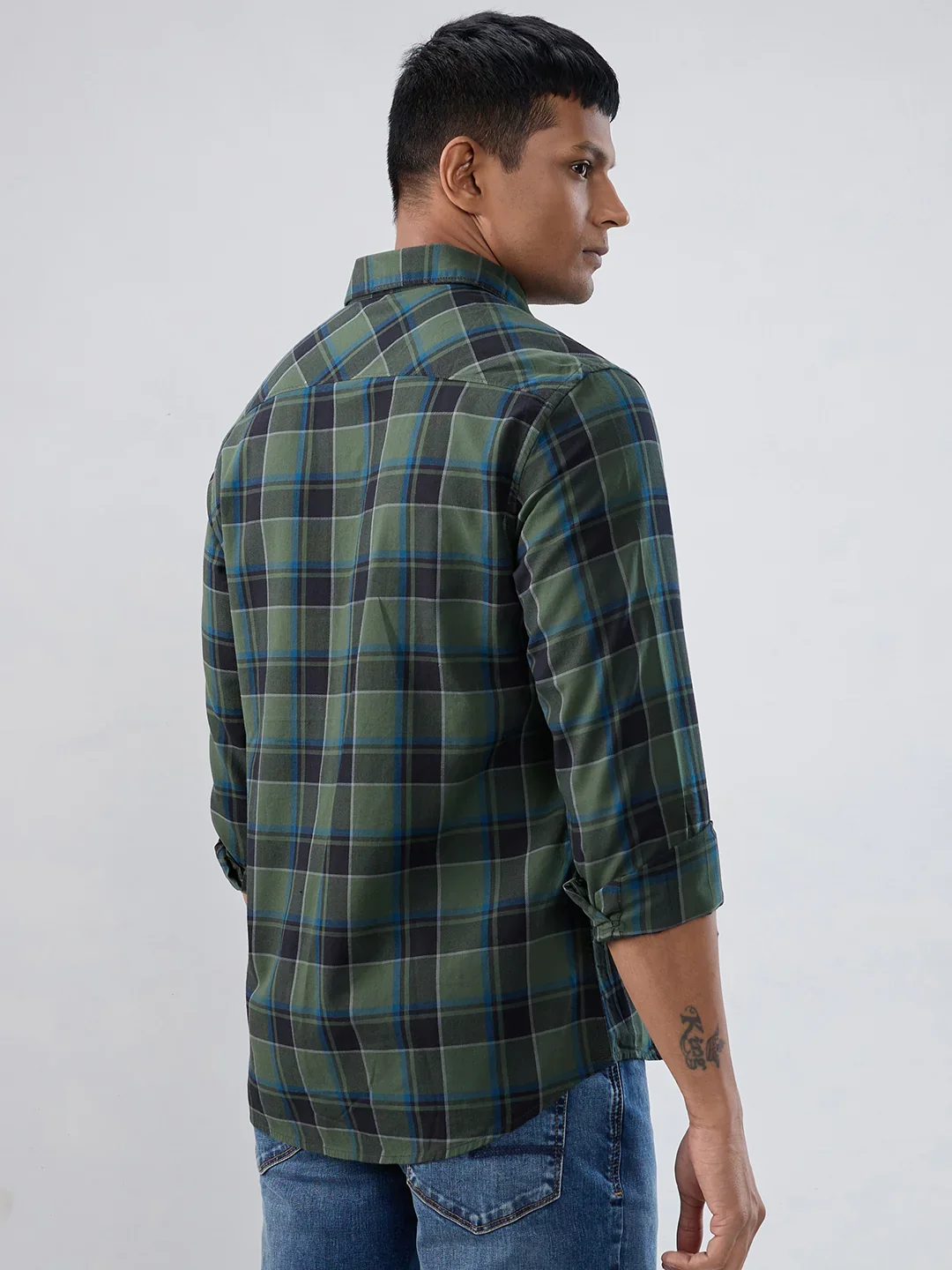 Men Shirt Check Green Regular Fit - Image 6