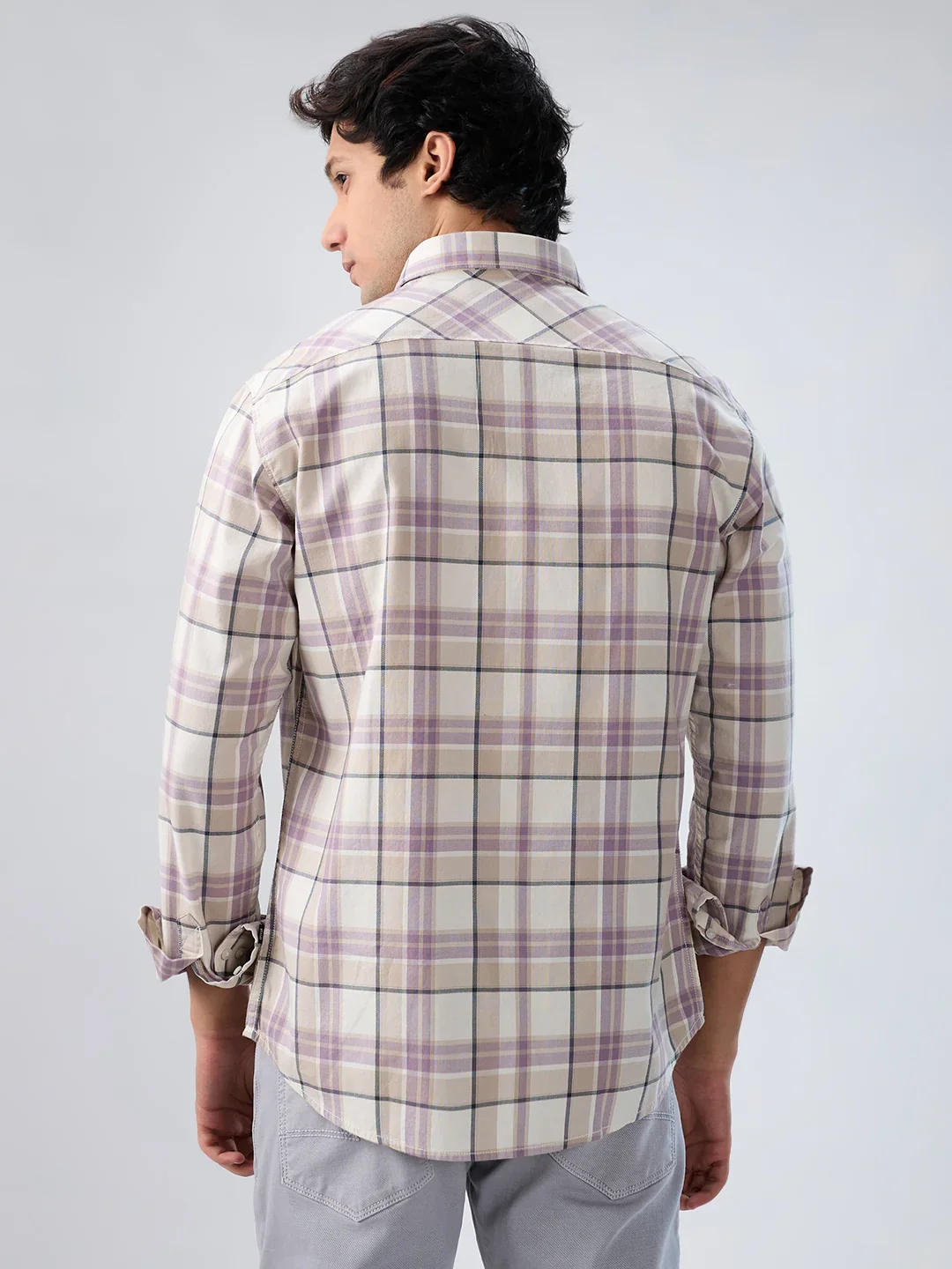 Men Shirt Check Purple Regular Fit - Image 6