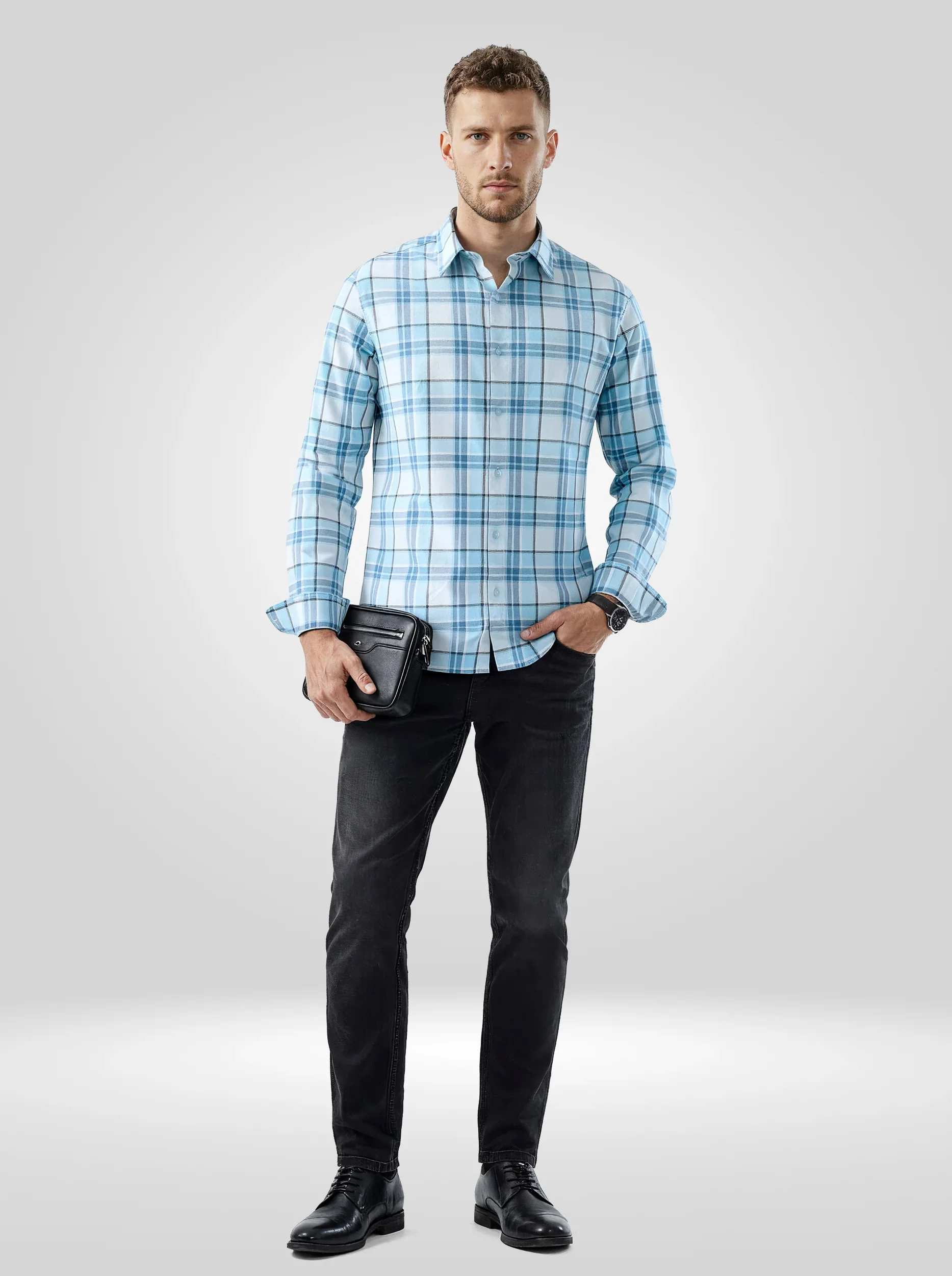 Men Shirt Blue Sky Check Regular Fit - Image 2