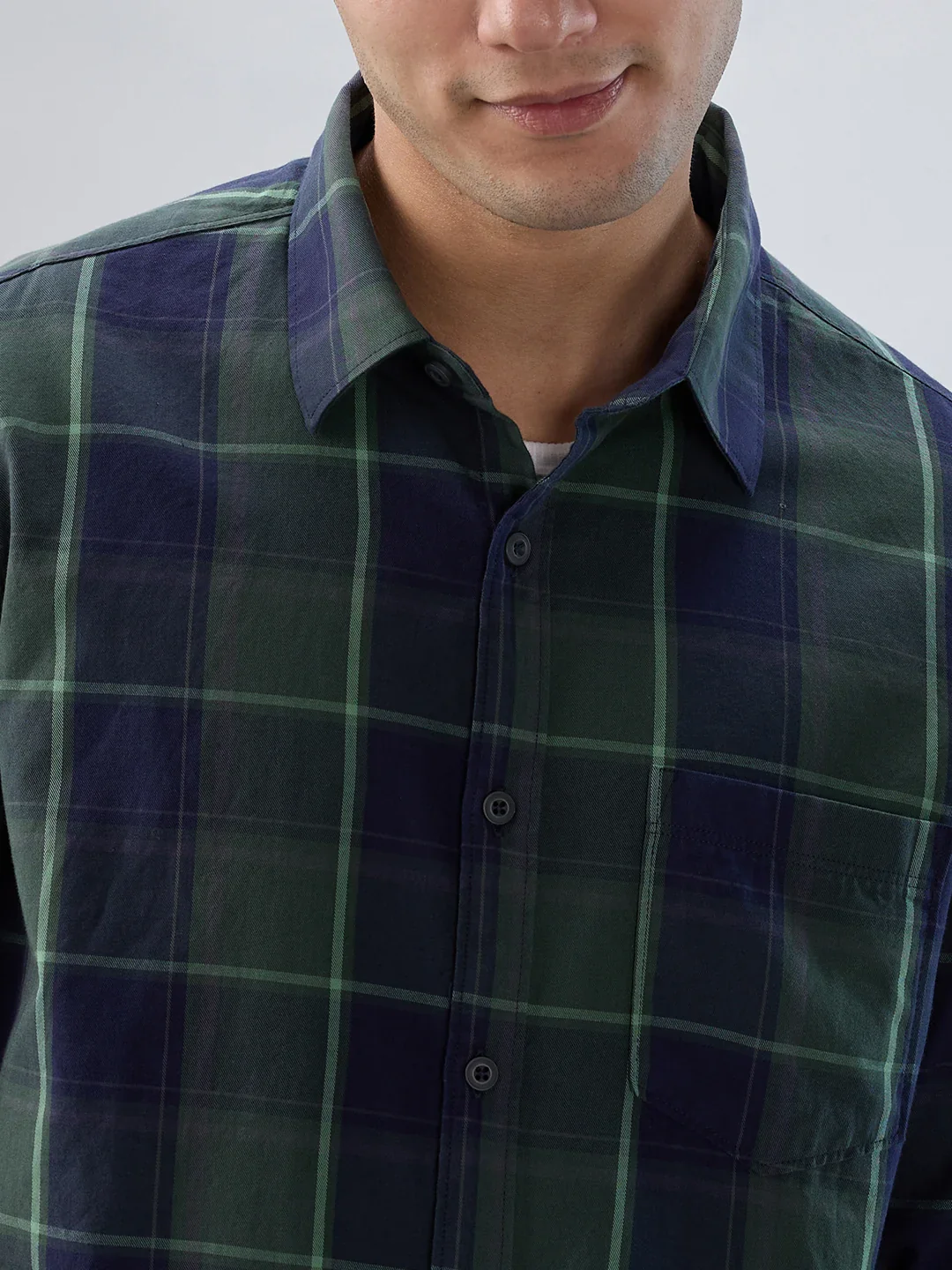 Men Shirt Check Green Regular Fit - Image 4