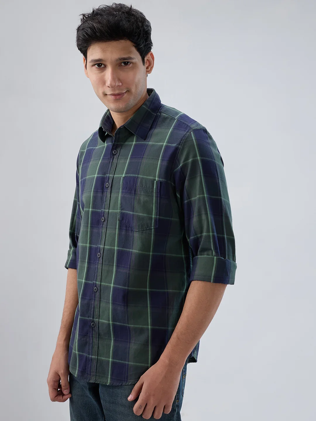 Men Shirt Check Green Regular Fit - Image 5