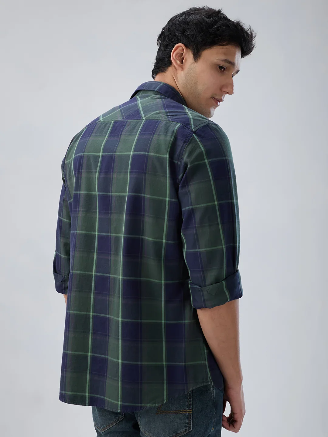 Men Shirt Check Green Regular Fit - Image 6
