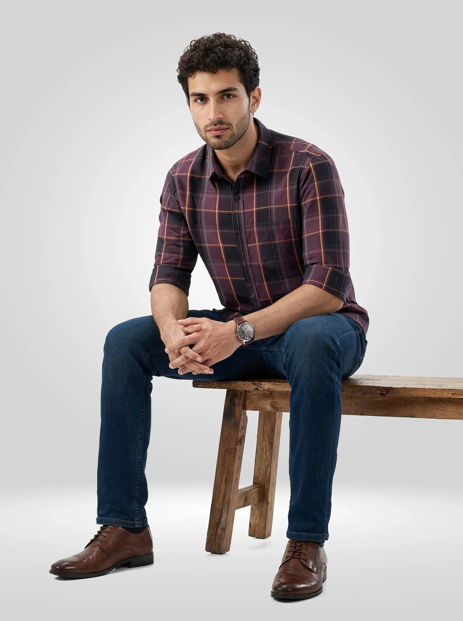 Men Shirt Check Red Regular Fit - Image 2