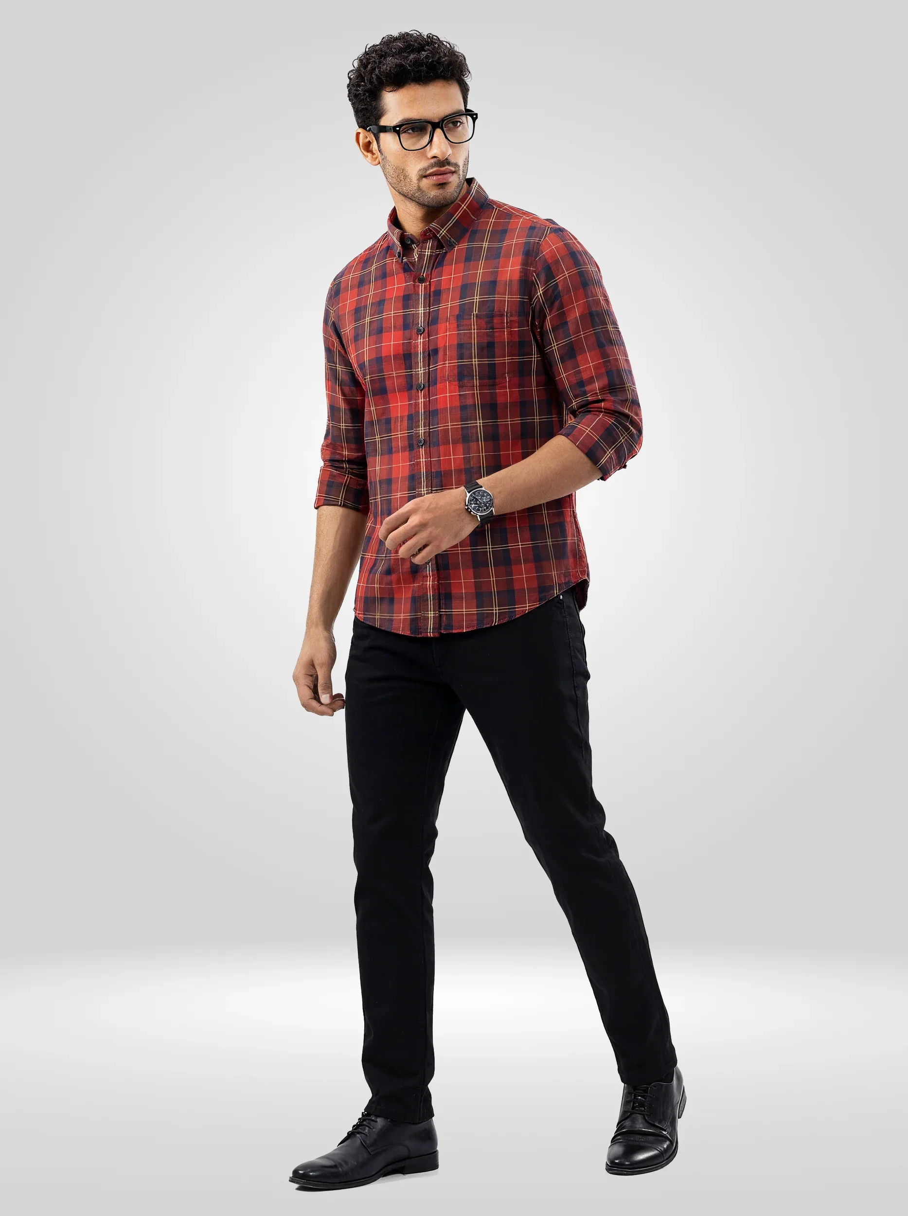 Men Shirt Check Red Regular Fit - Image 2