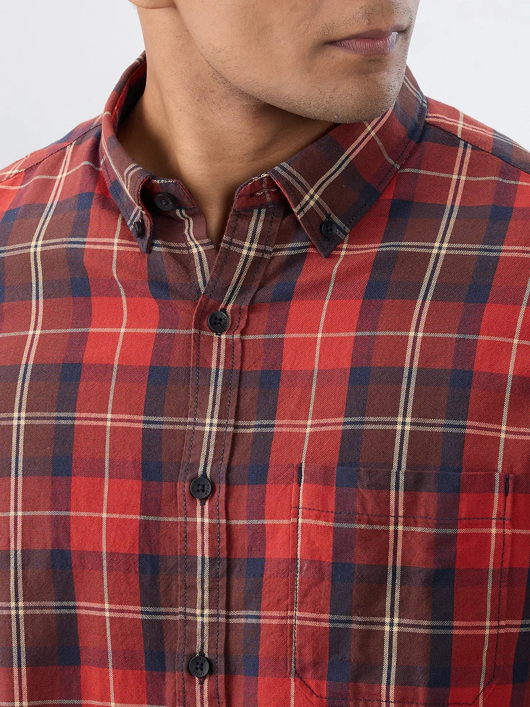 Men Shirt Check Red Regular Fit - Image 4