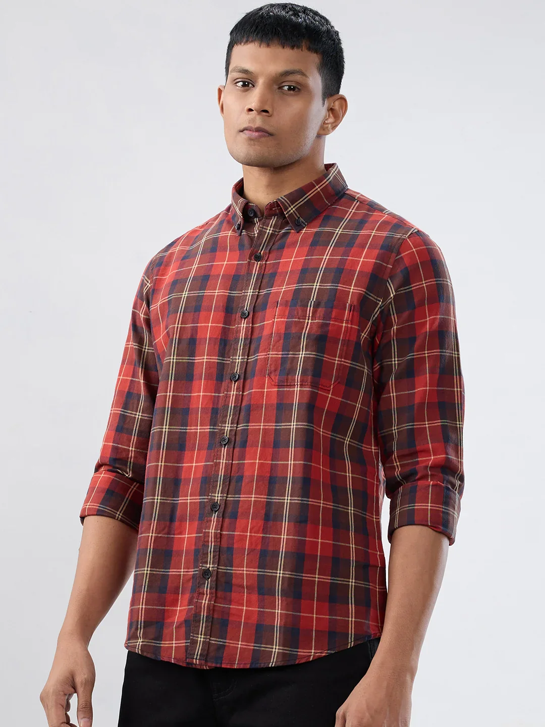 Men Shirt Check Red Regular Fit - Image 5