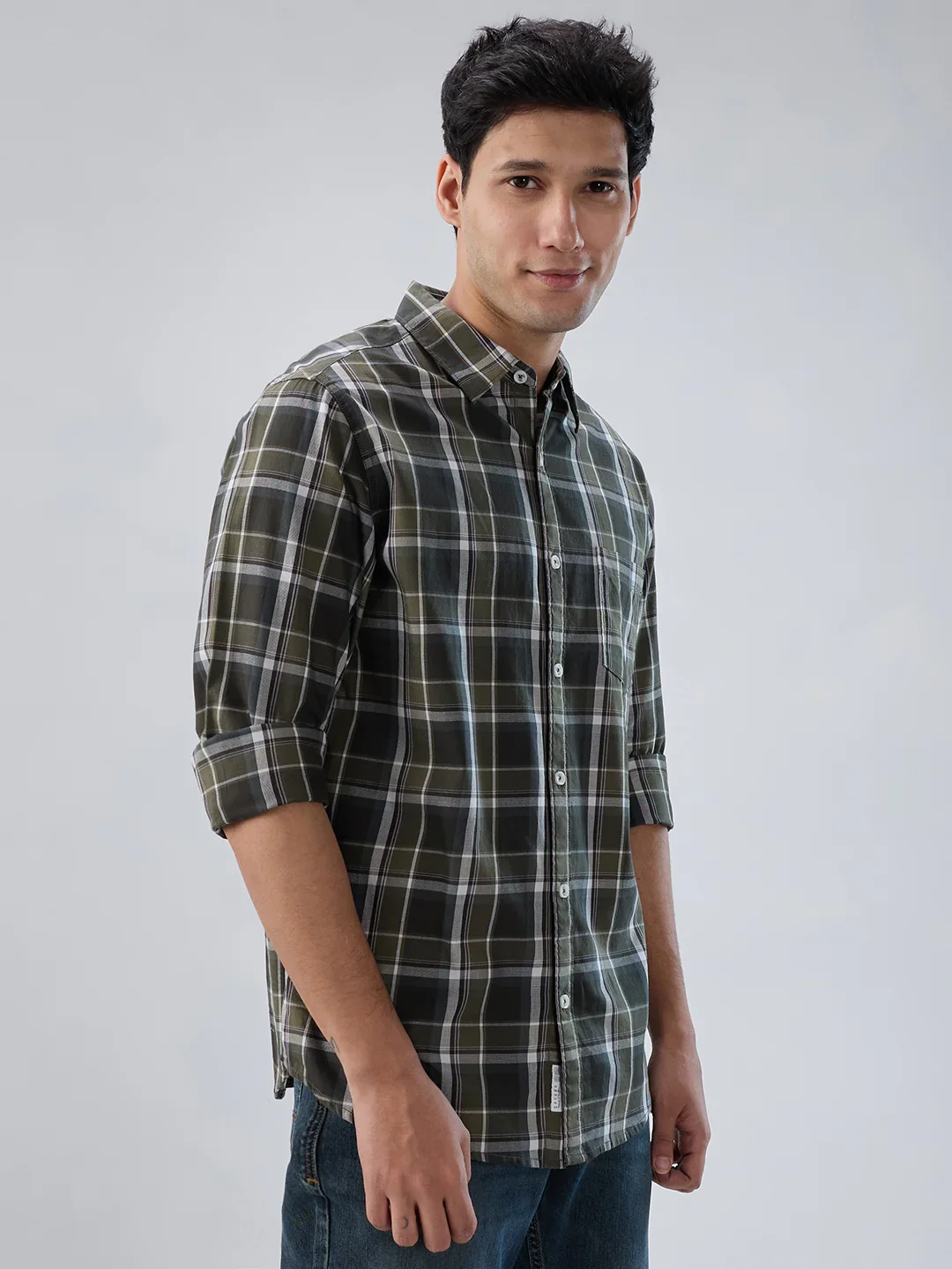 Men Shirt Check Green Regular Fit - Image 3