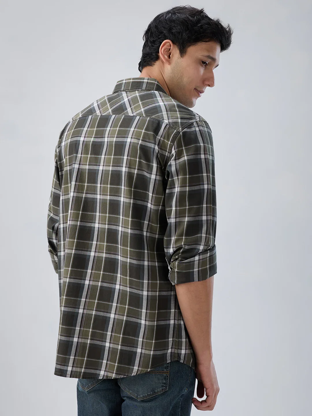 Men Shirt Check Green Regular Fit - Image 6