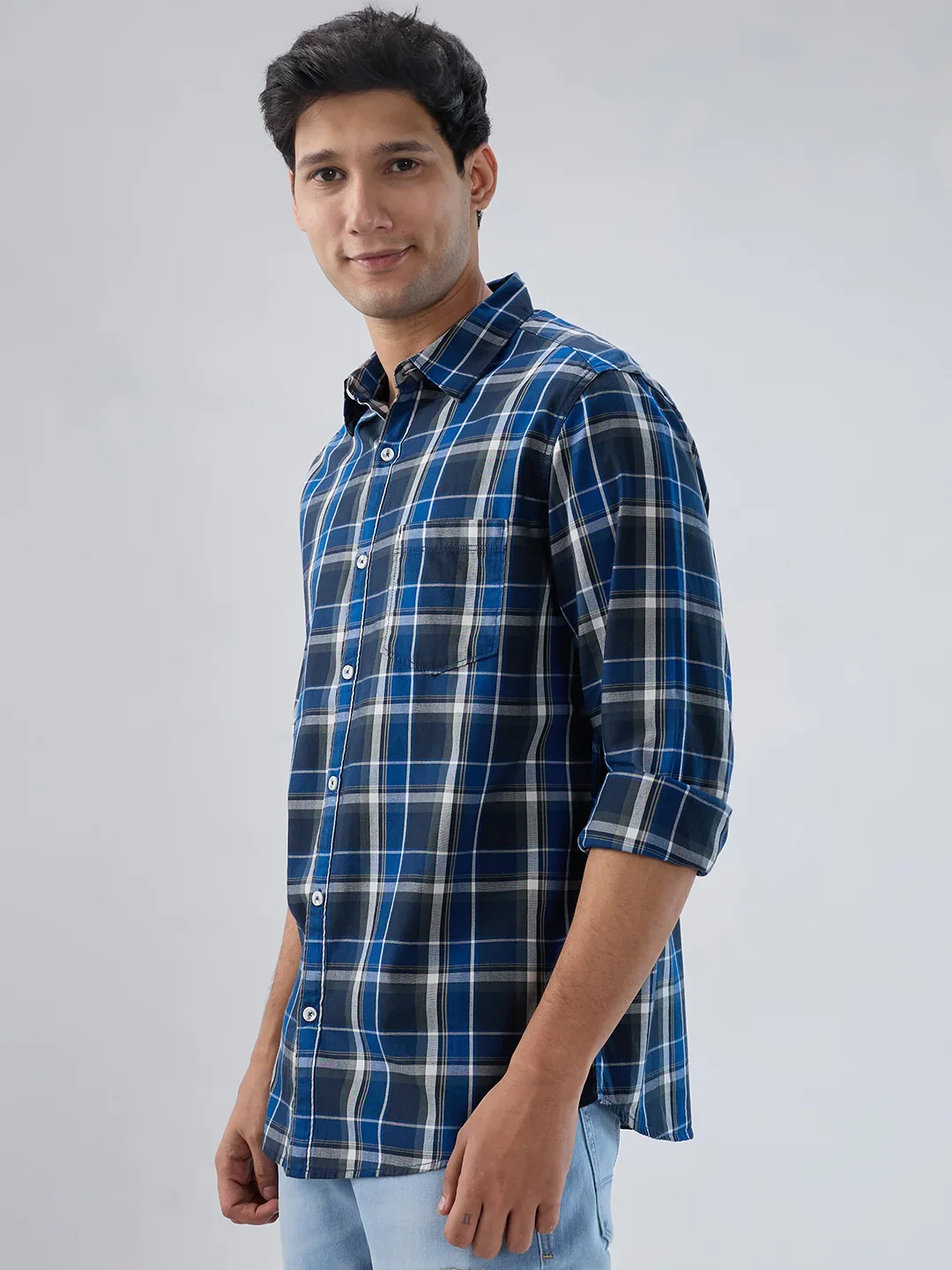 Men Shirt Check Navy Blue Regular Fit - Image 5