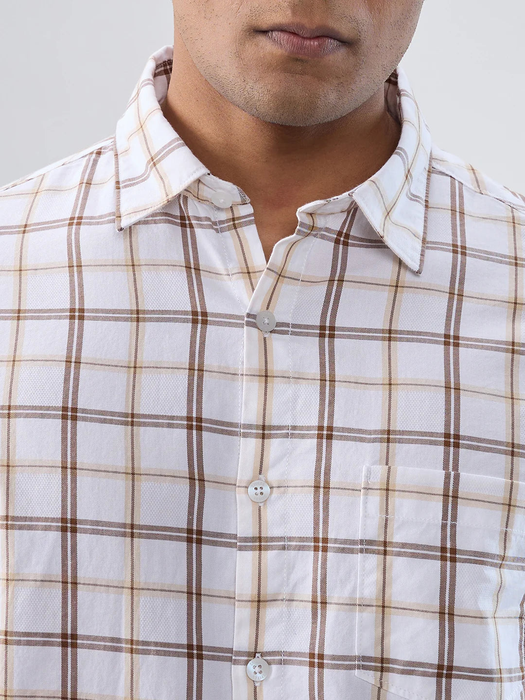 Men Shirt Check Brown Regular Fit - Image 4