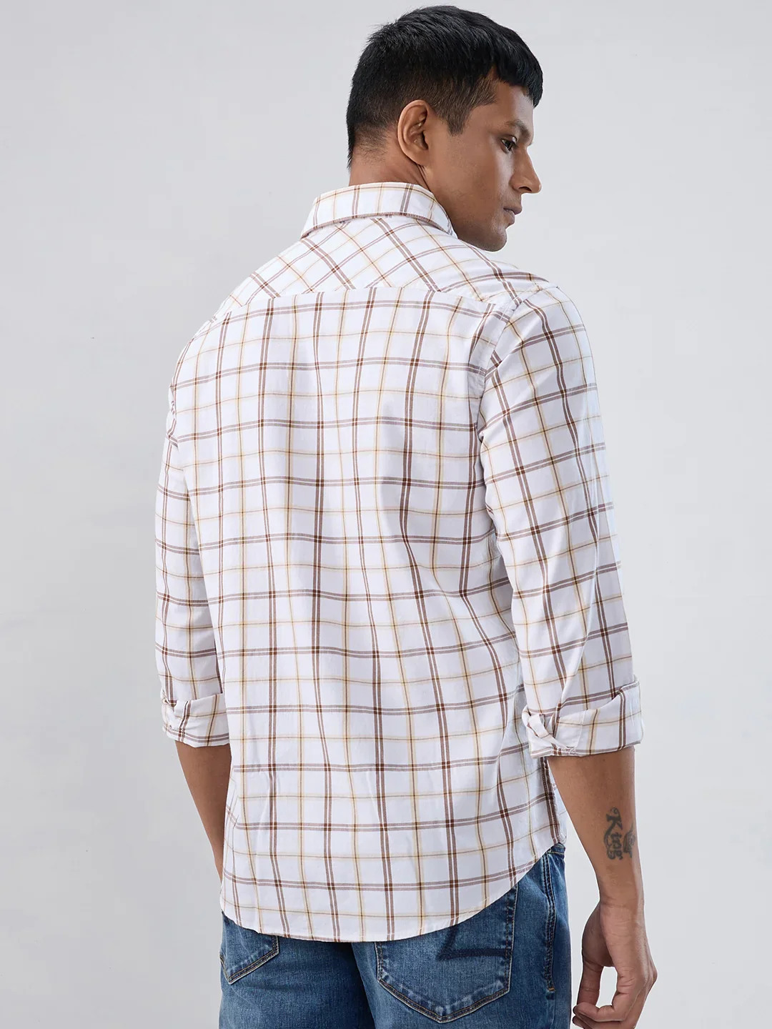 Men Shirt Check Brown Regular Fit - Image 6