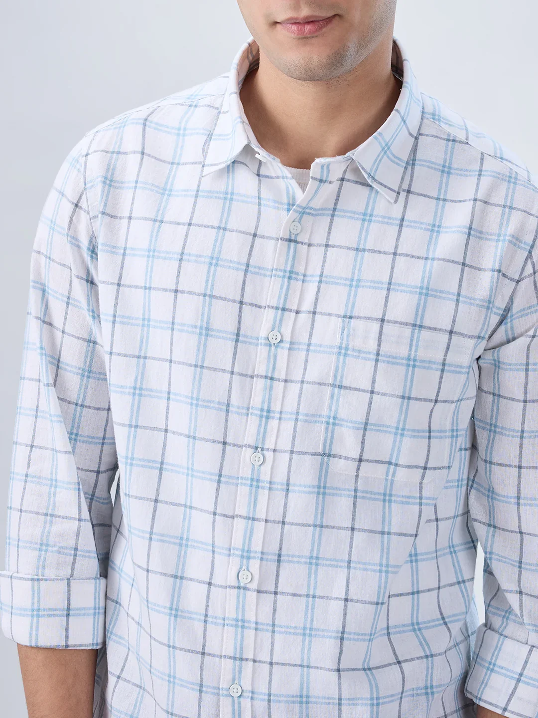 Men Shirt Check Blue Regular Fit - Image 4
