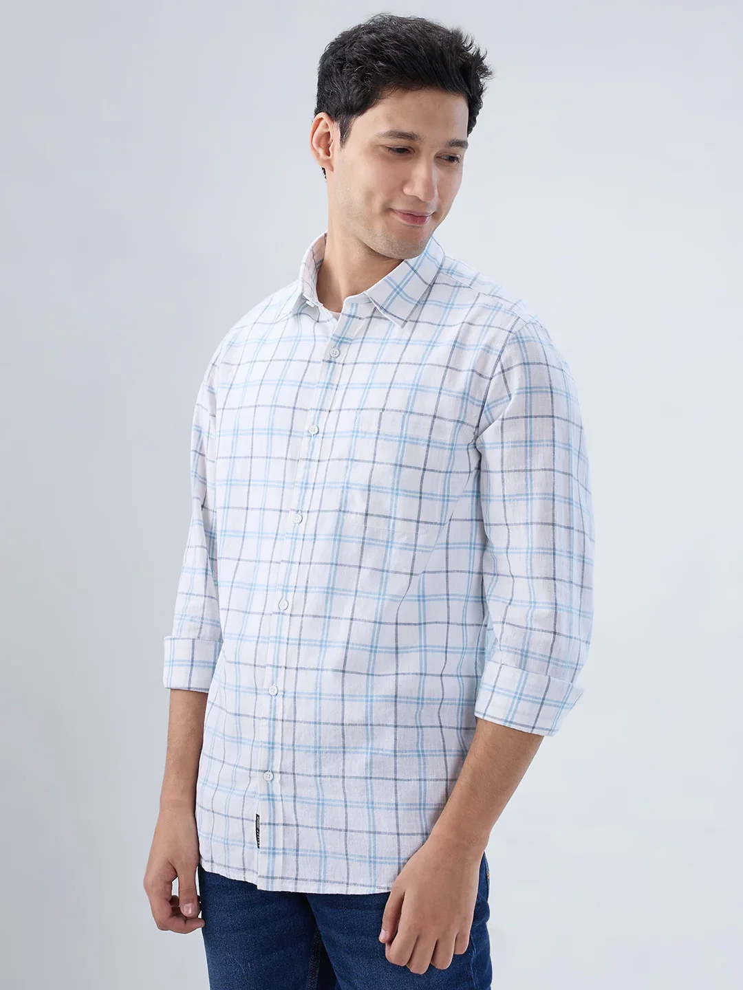 Men Shirt Check Blue Regular Fit - Image 5