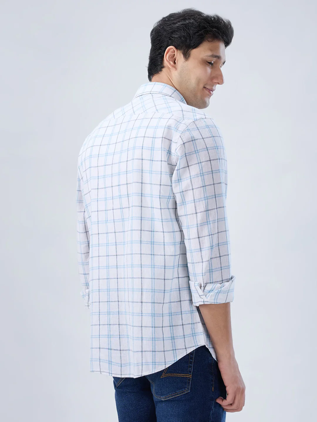 Men Shirt Check Blue Regular Fit - Image 6