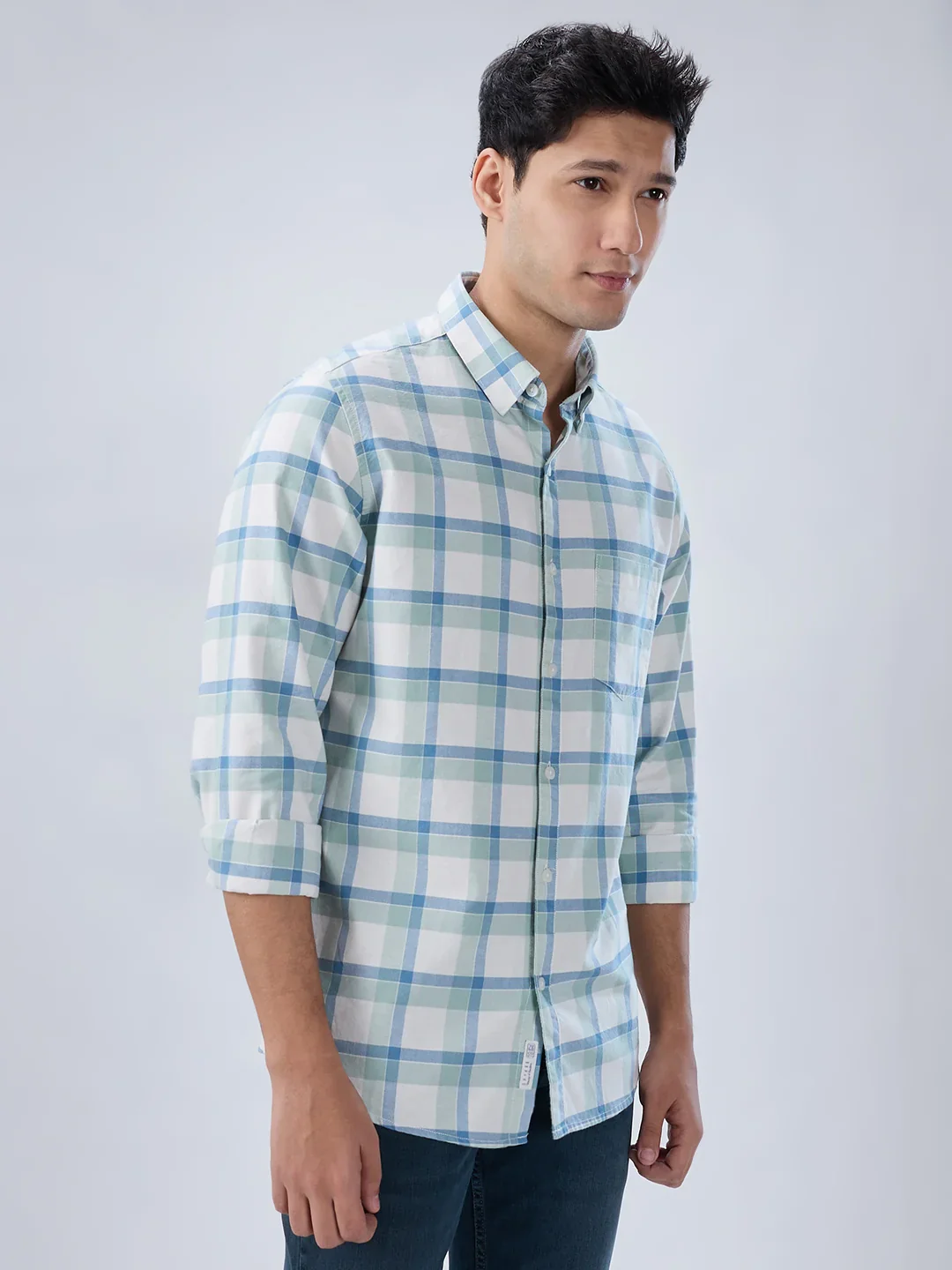 Men Shirt Check Blue Regular Fit - Image 3