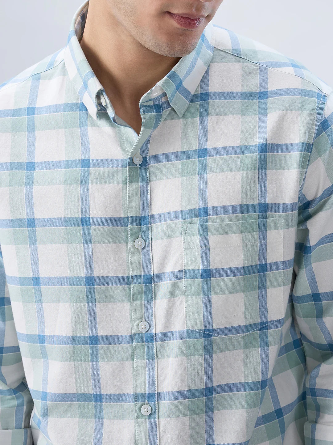 Men Shirt Check Blue Regular Fit - Image 4
