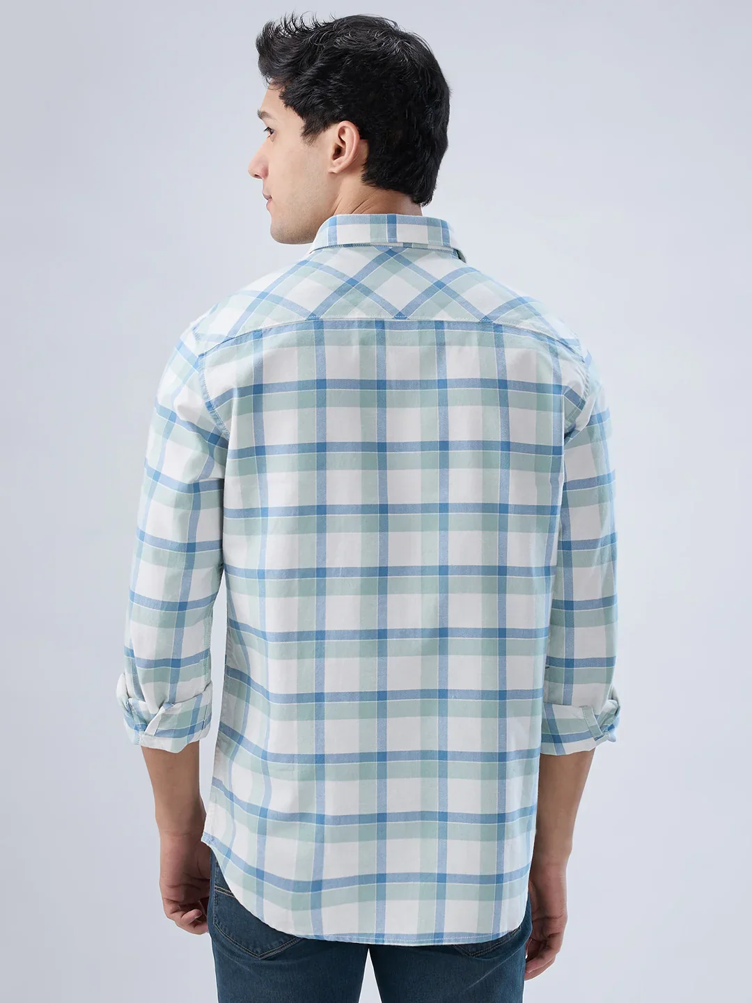 Men Shirt Check Blue Regular Fit - Image 6