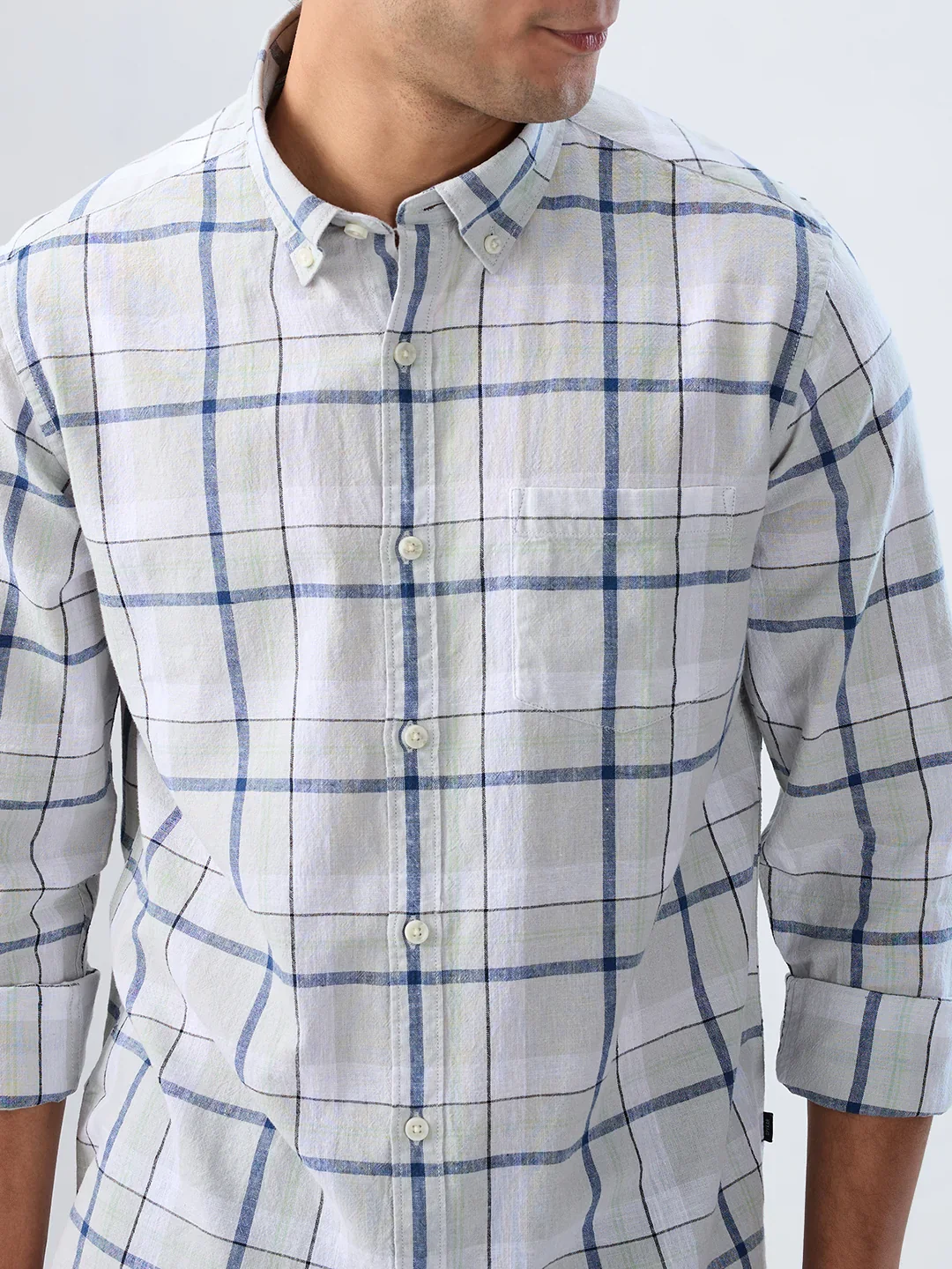 Men Shirt Check Grey Regular Fit - Image 4