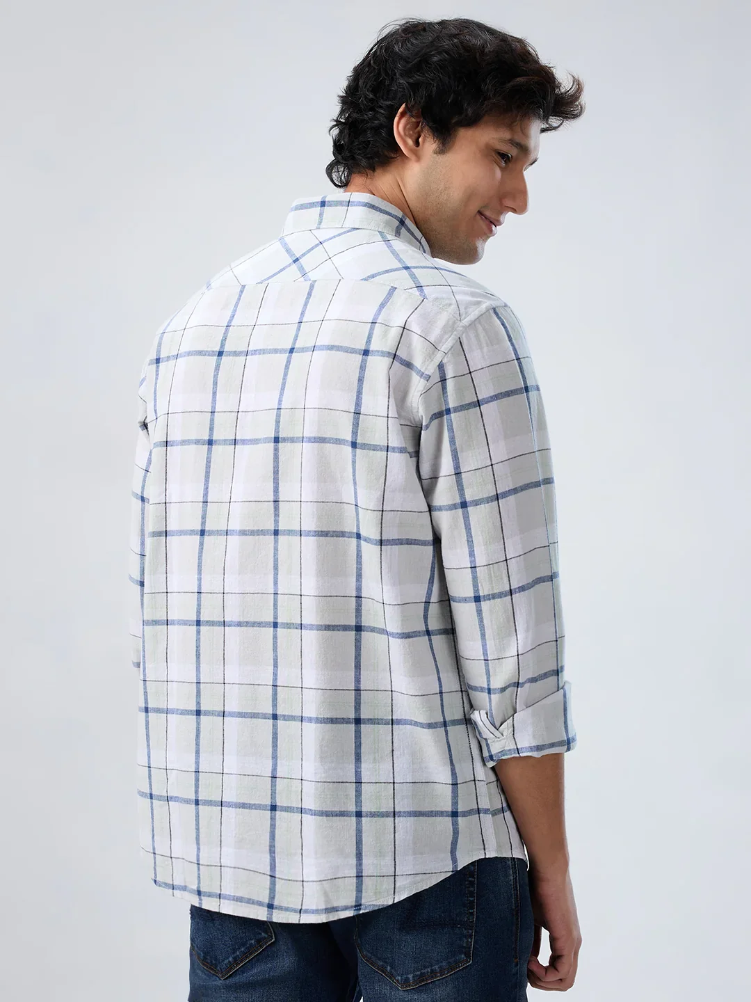 Men Shirt Check Grey Regular Fit - Image 6