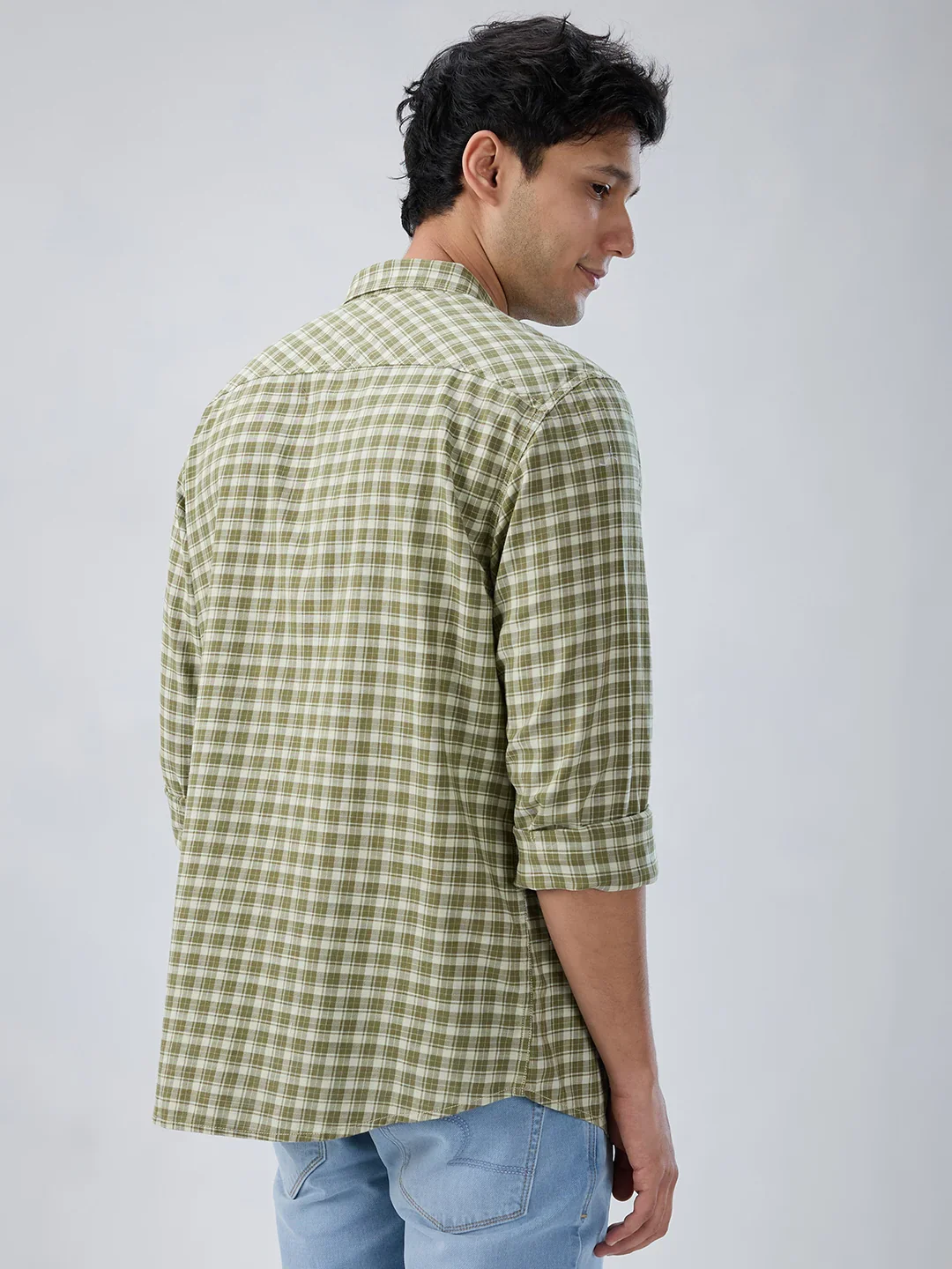 Men Shirt Check Green Regular Fit - Image 6