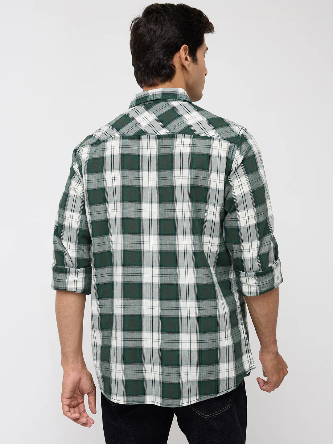 Men Shirt Check Green Regular Fit - Image 5
