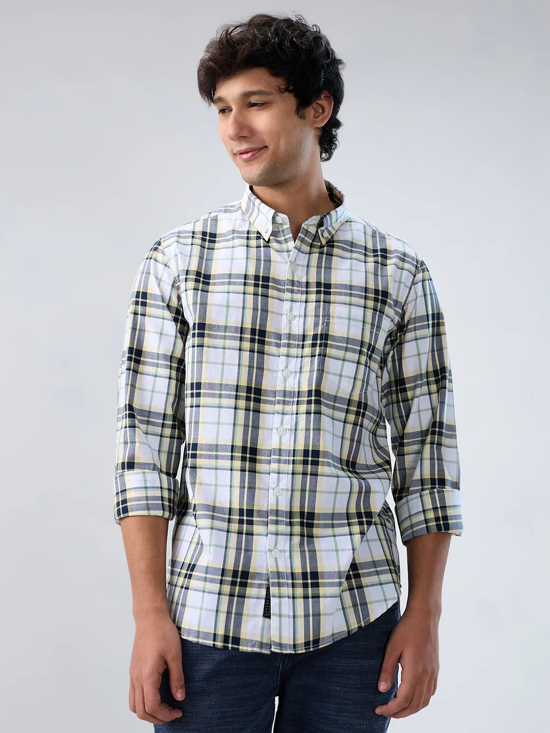Men Shirt Check Yellow Regular Fit