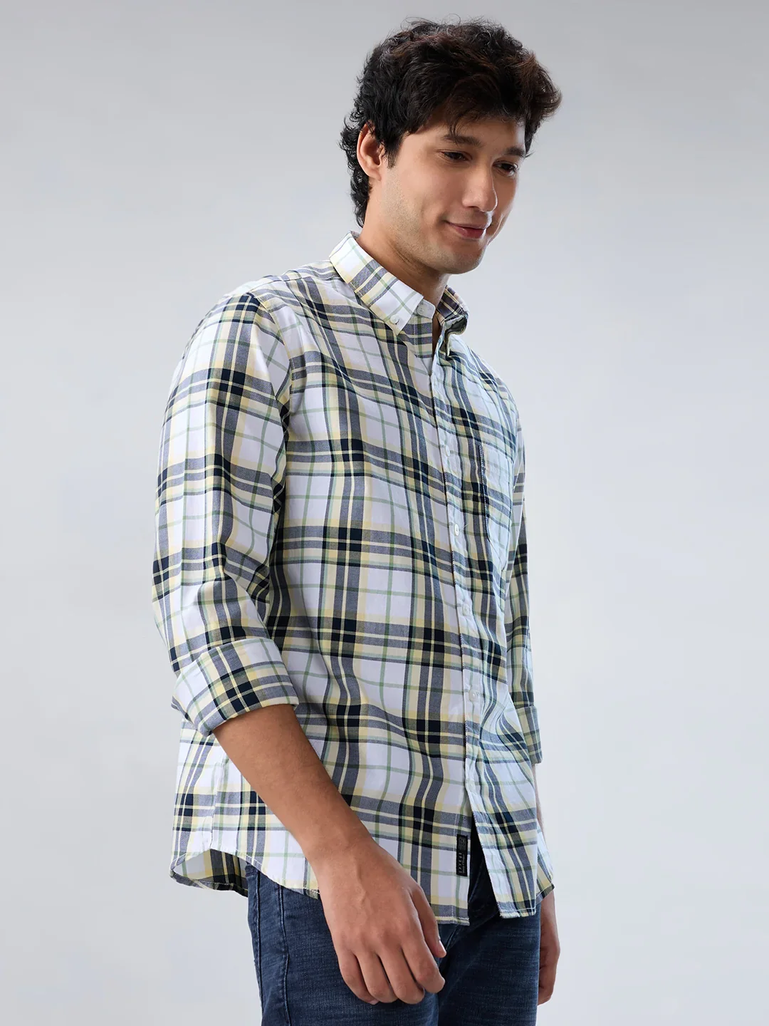 Men Shirt Check Yellow Regular Fit - Image 3