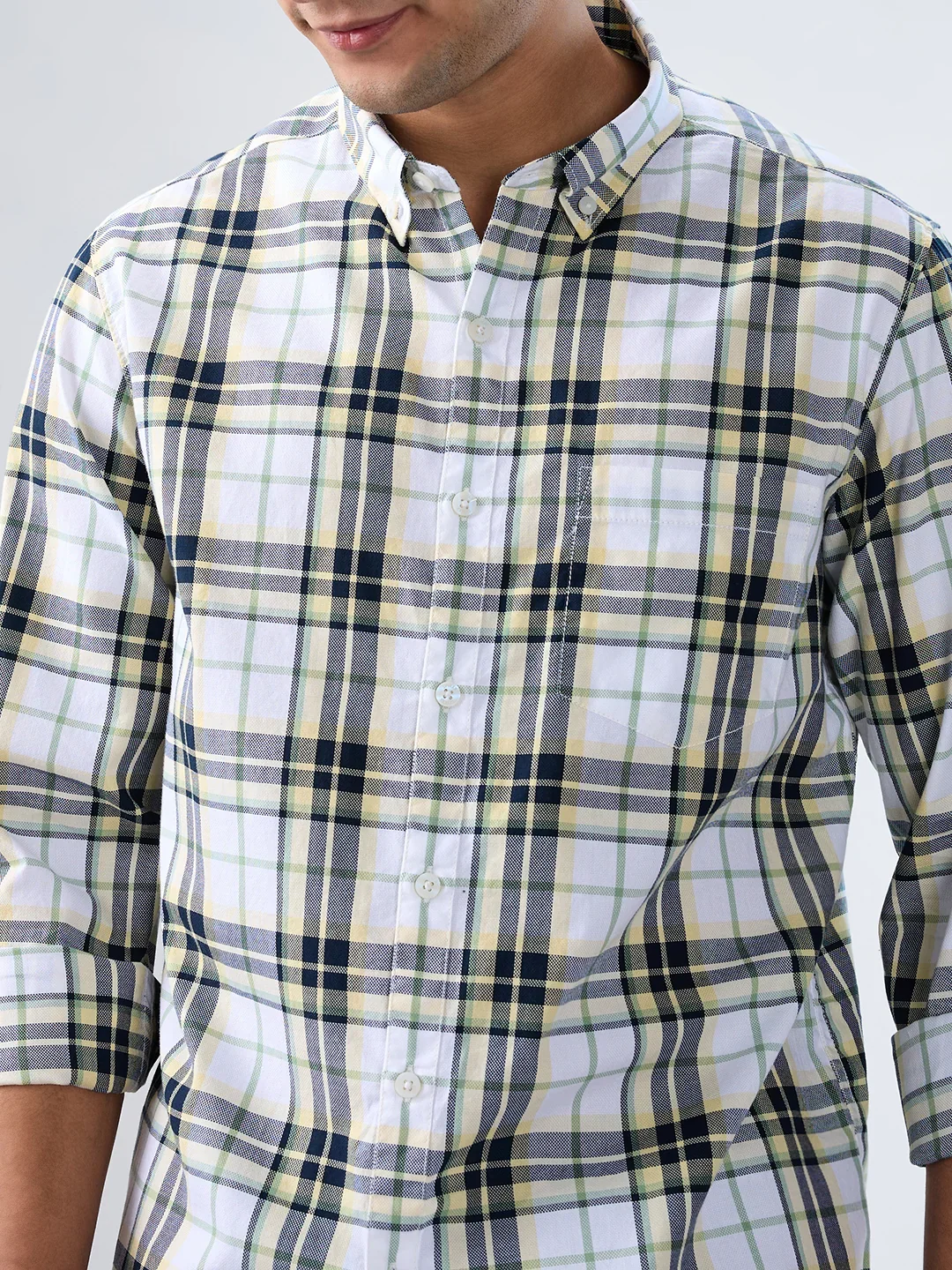 Men Shirt Check Yellow Regular Fit - Image 4