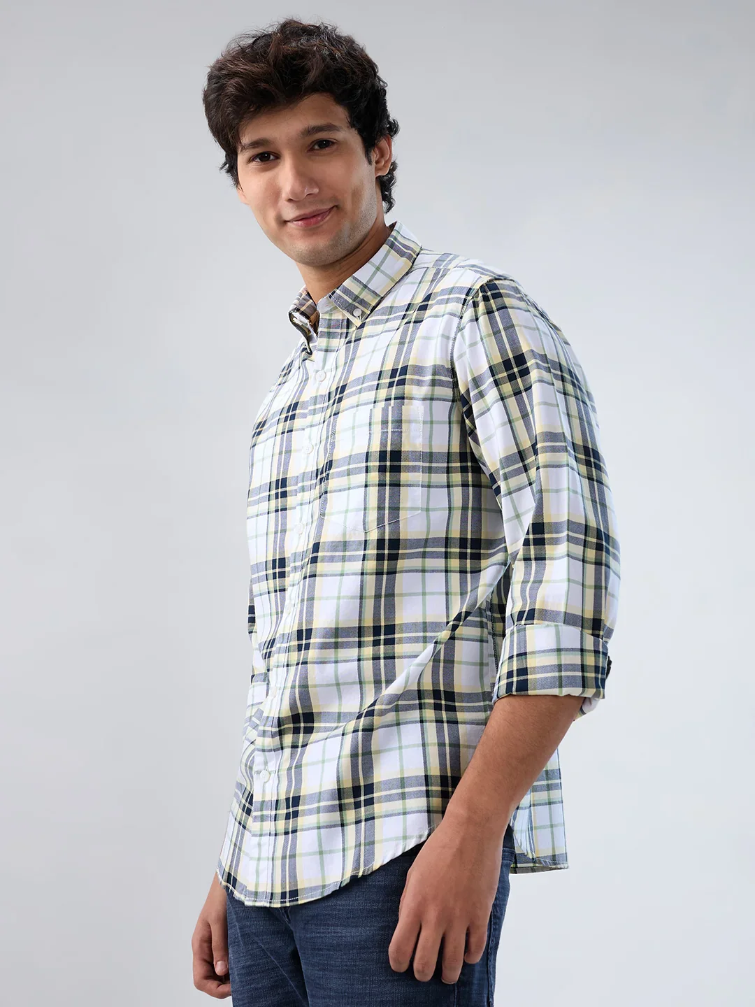 Men Shirt Check Yellow Regular Fit - Image 5