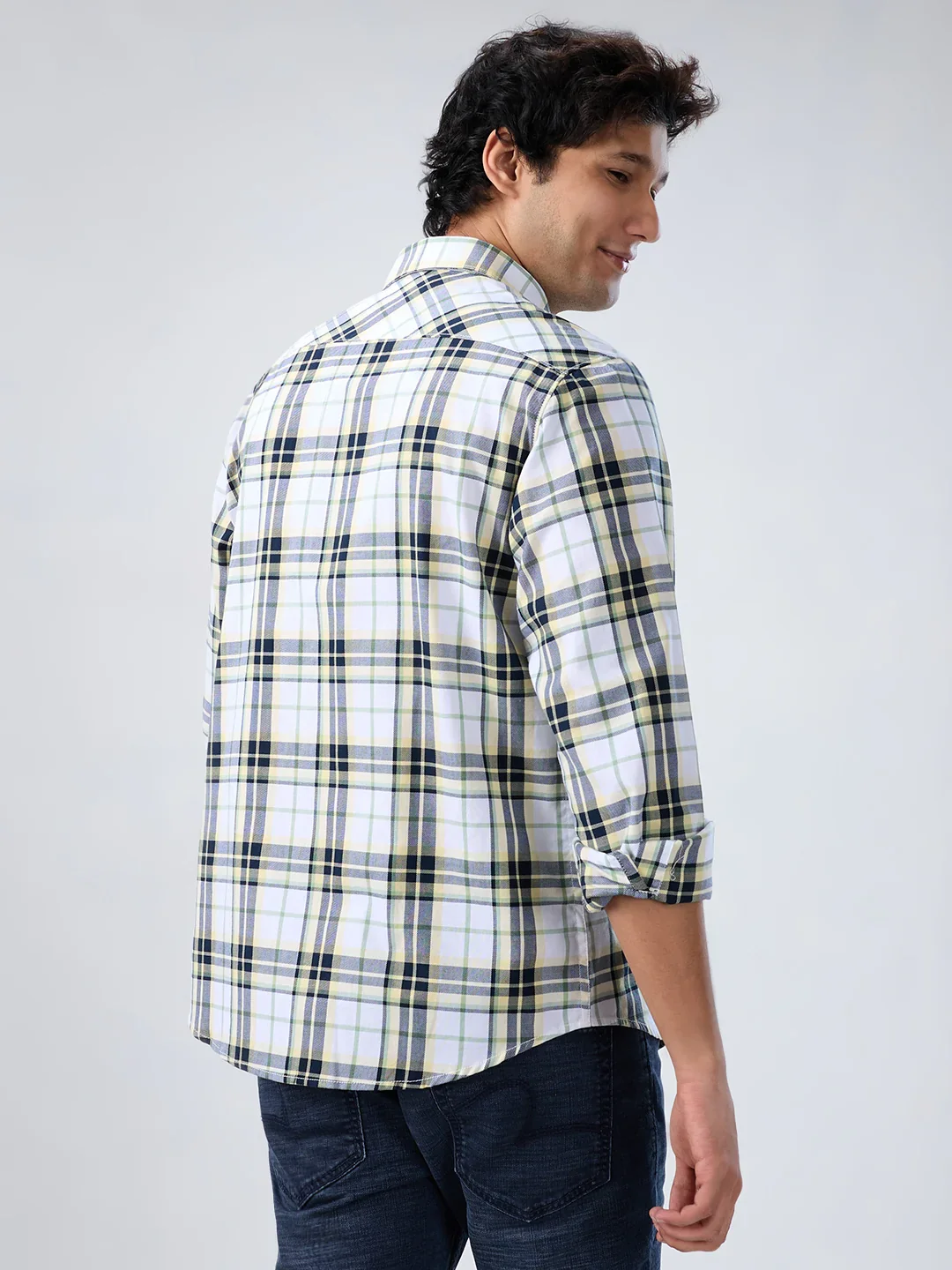 Men Shirt Check Yellow Regular Fit - Image 6