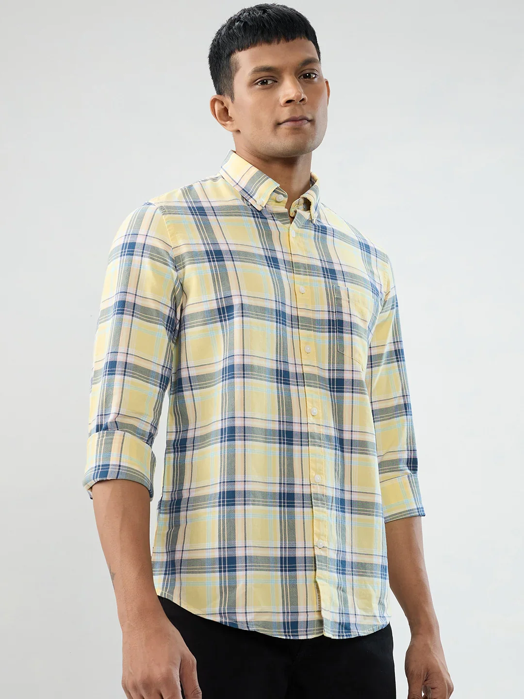 Men Shirt Check Yellow Regular Fit - Image 3