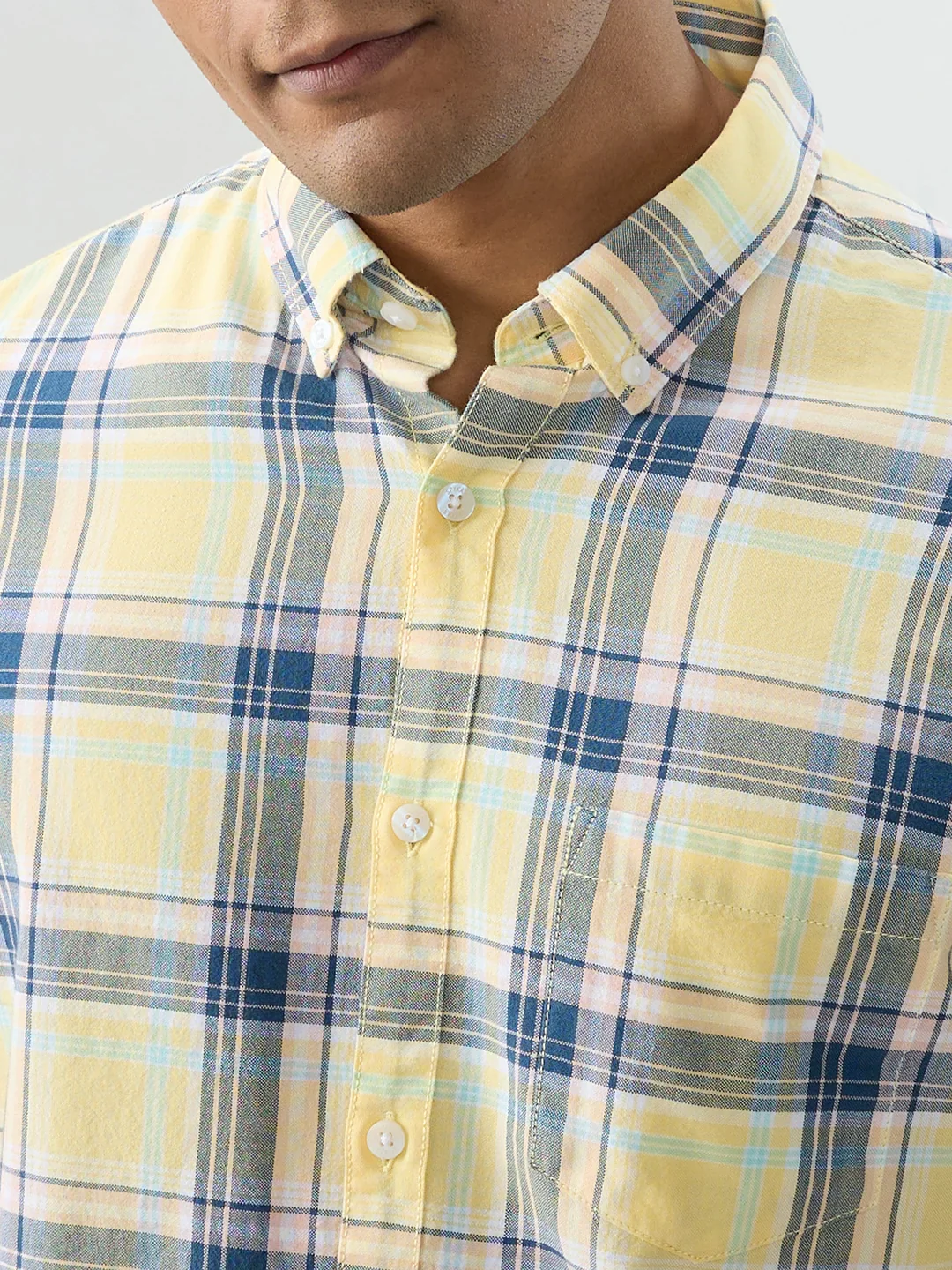 Men Shirt Check Yellow Regular Fit - Image 4