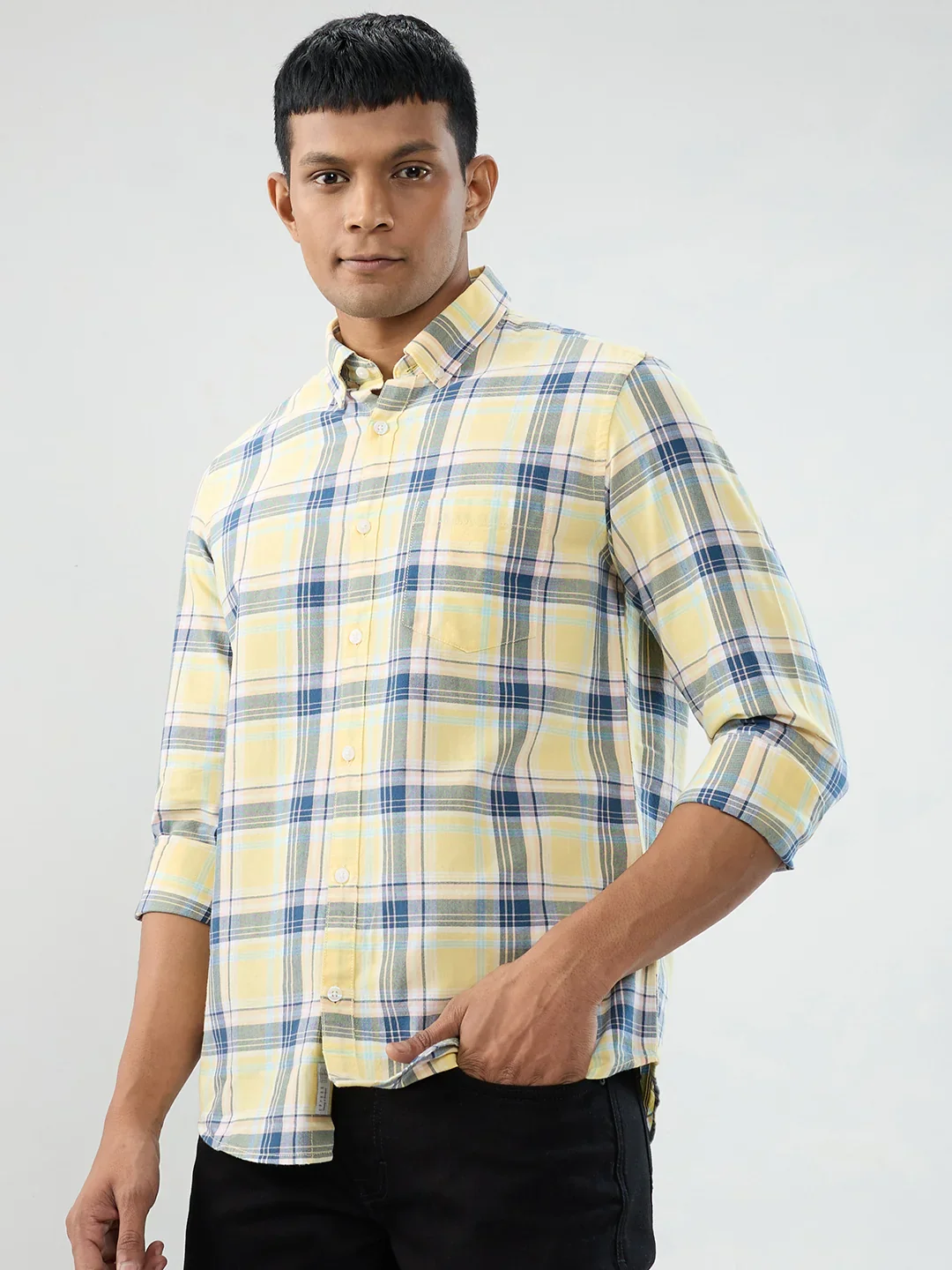 Men Shirt Check Yellow Regular Fit - Image 5