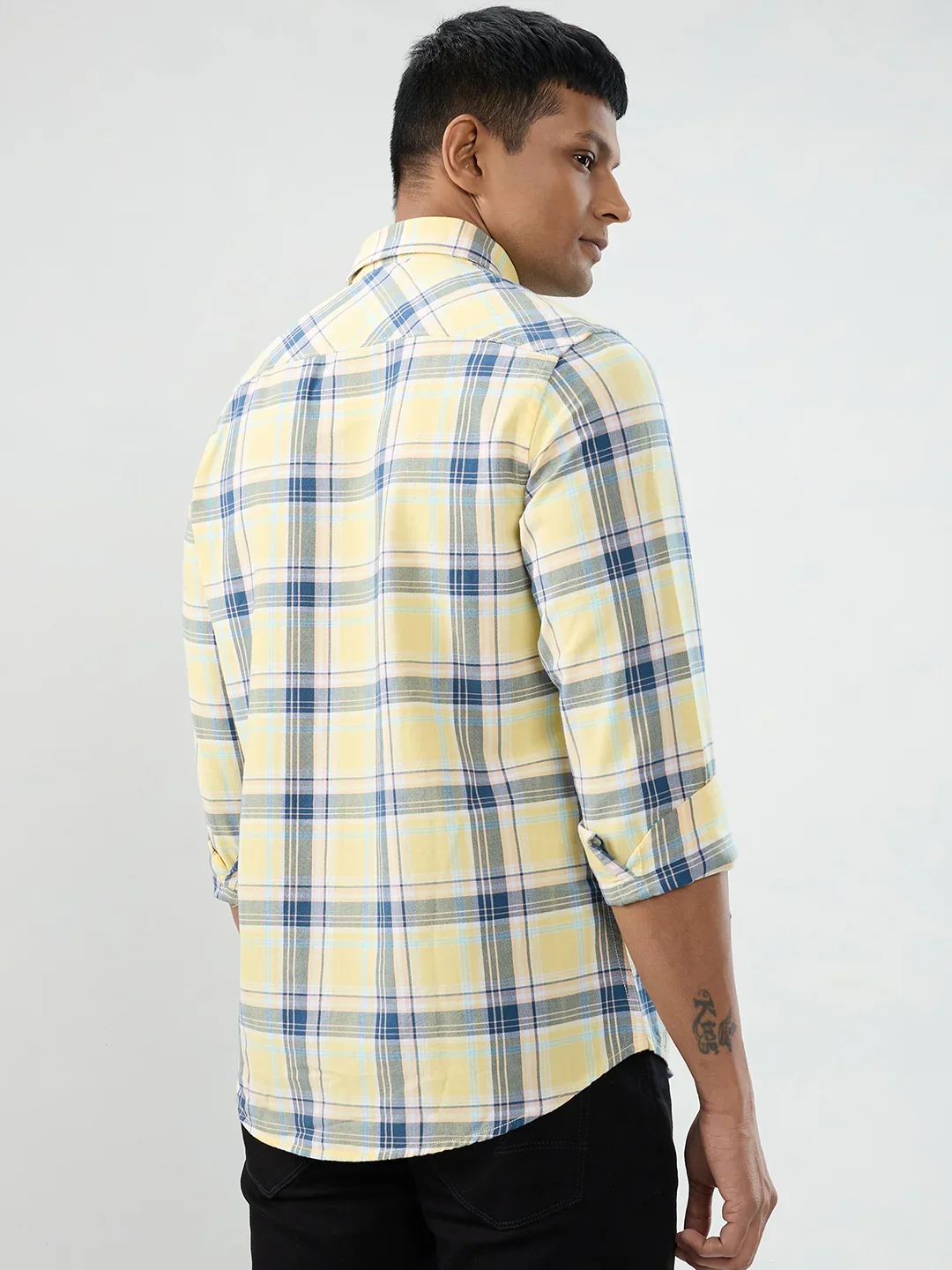 Men Shirt Check Yellow Regular Fit - Image 6