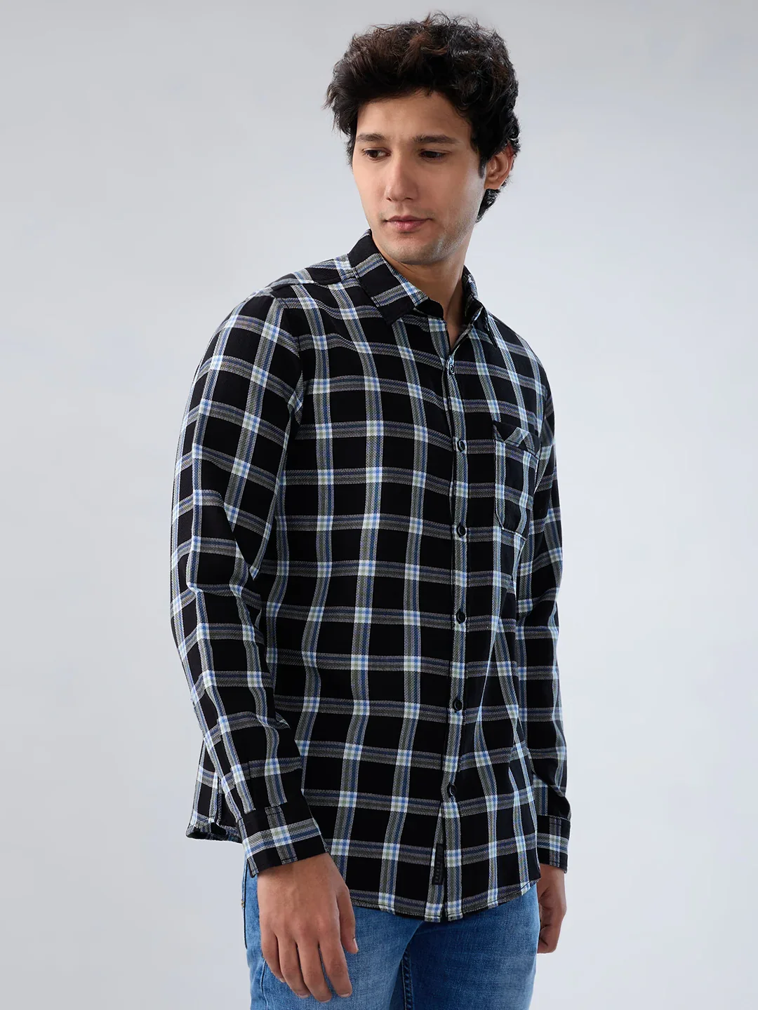 Men Shirt Check Black Regular Fit - Image 3