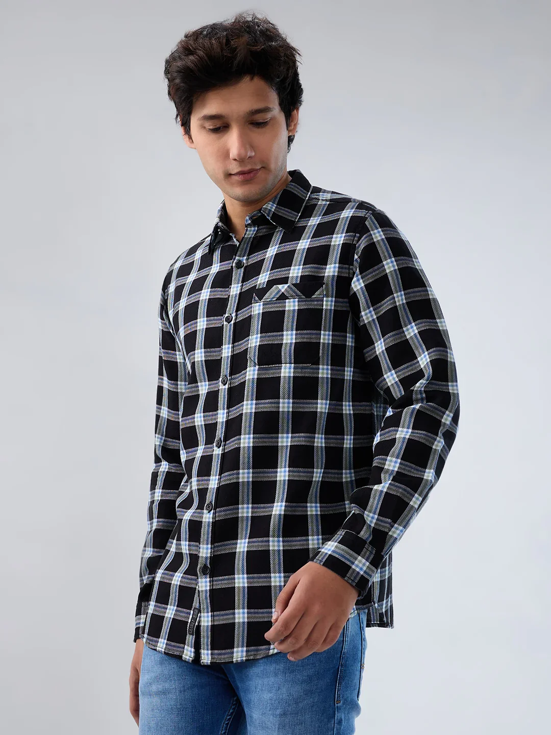 Men Shirt Check Black Regular Fit - Image 4