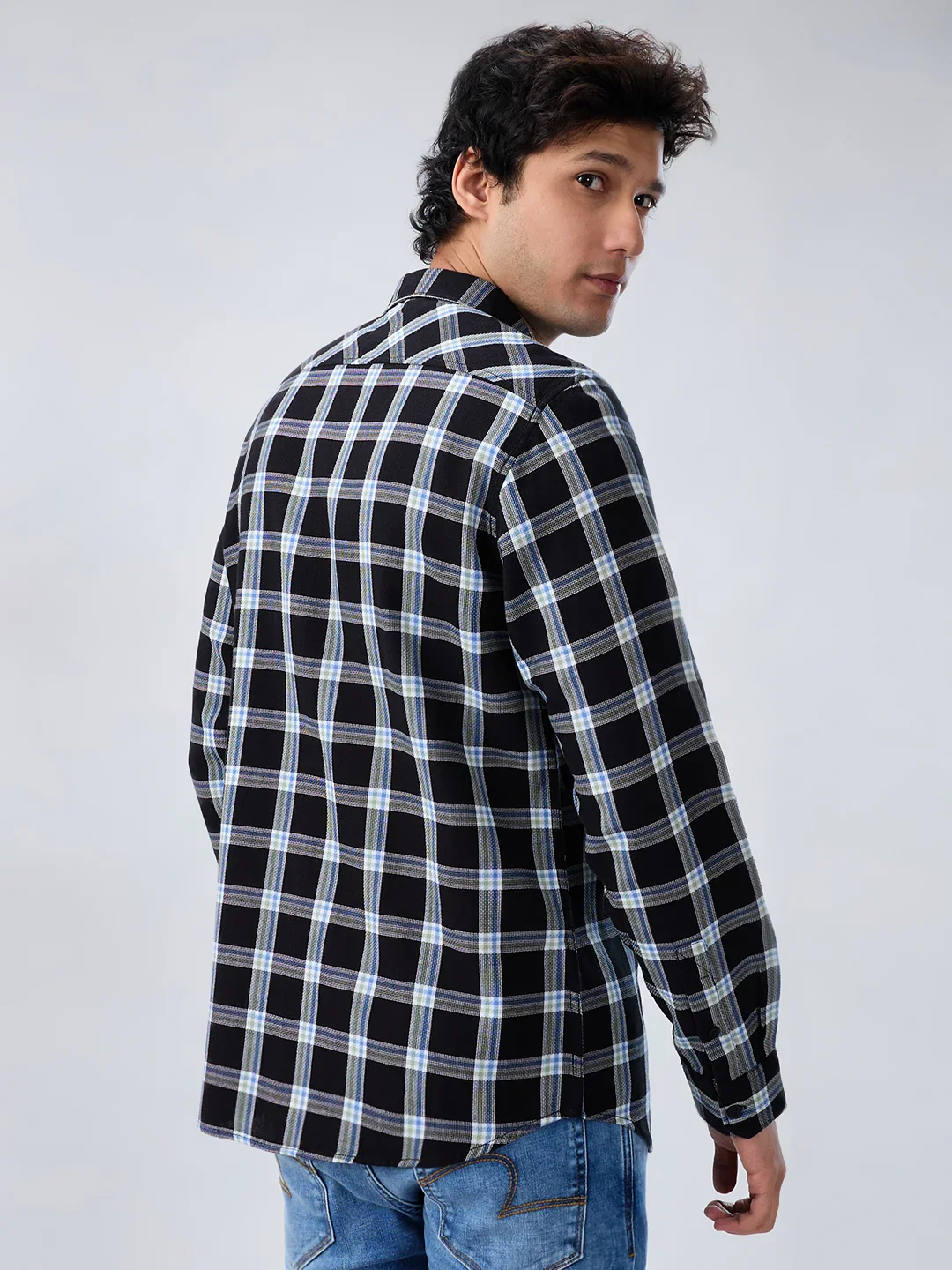 Men Shirt Check Black Regular Fit - Image 5