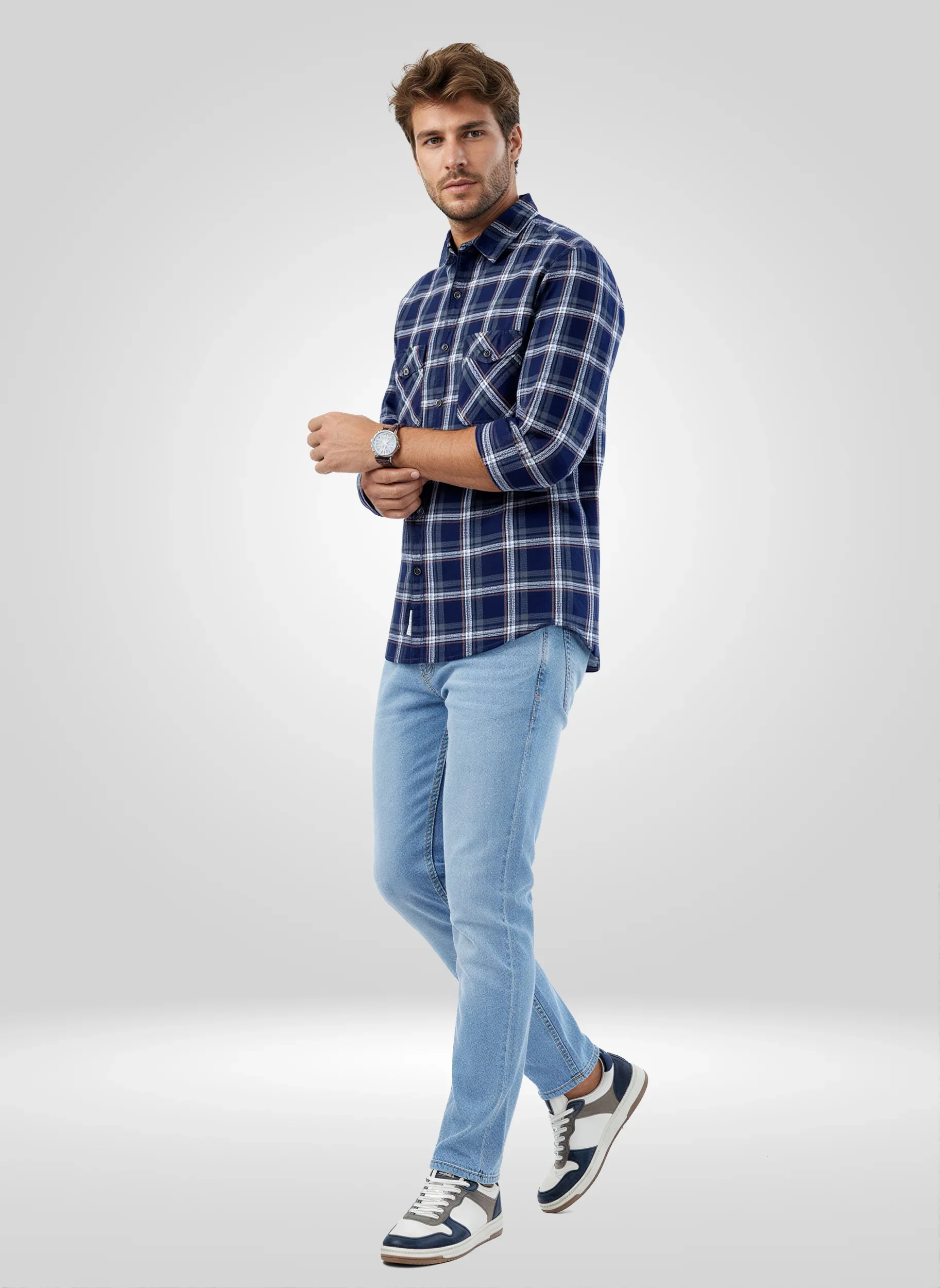 Men Shirt Check Green Regular Fit - Image 2
