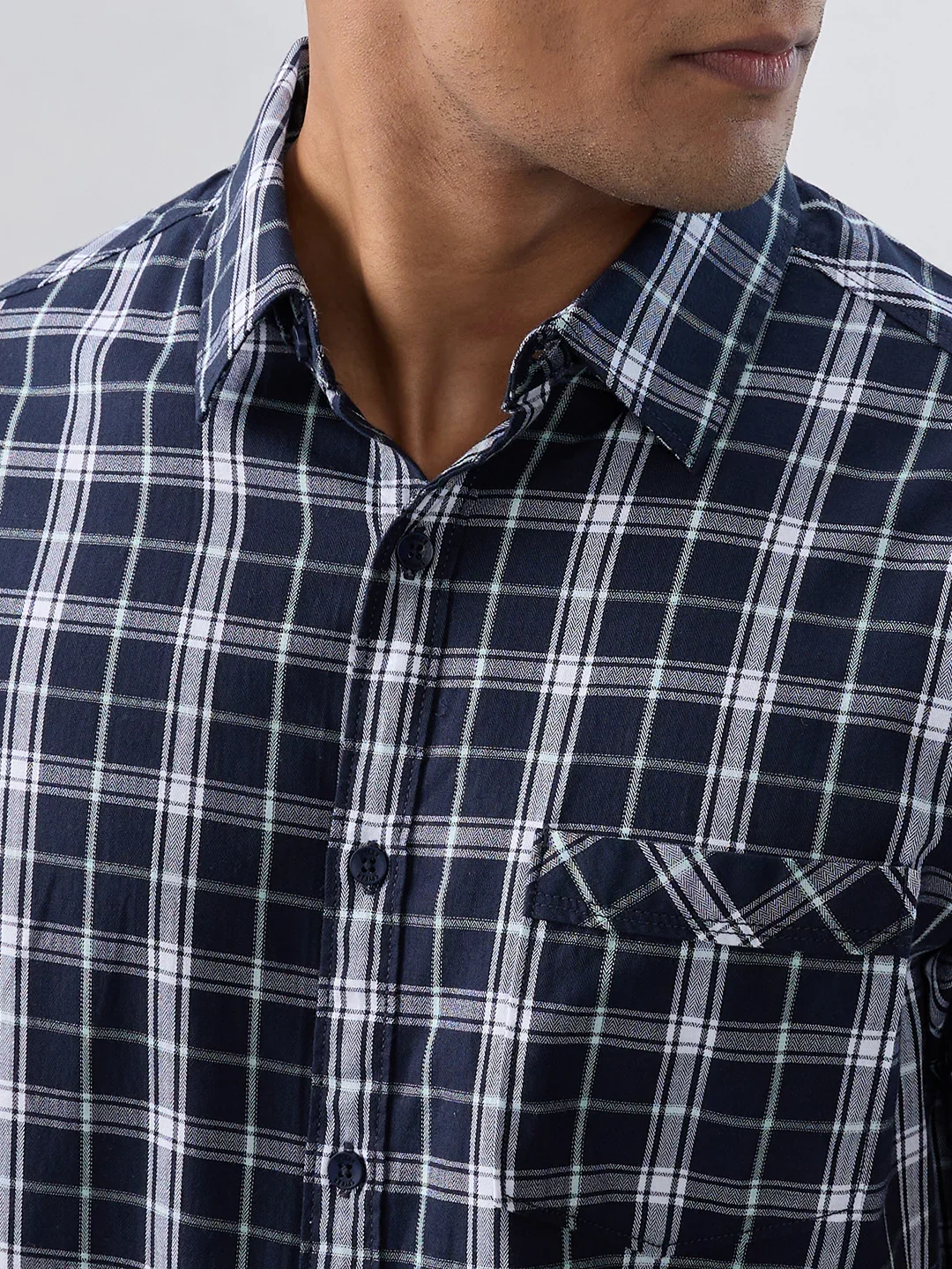 Men Shirt Check Navy Blue Regular Fit - Image 4