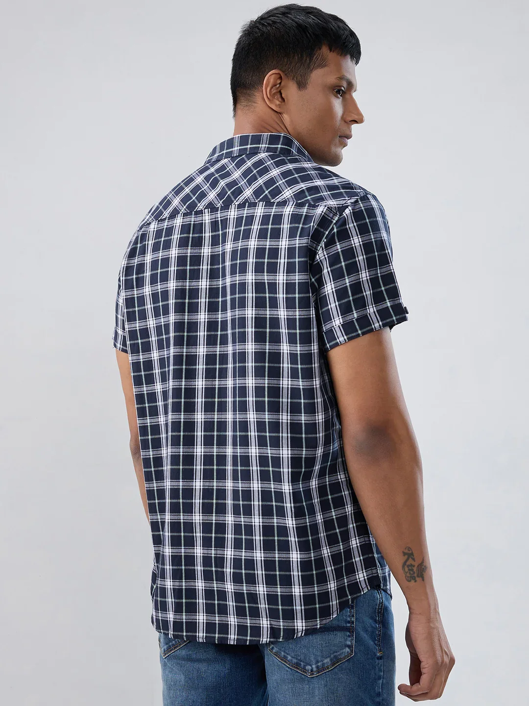 Men Shirt Check Navy Blue Regular Fit - Image 6