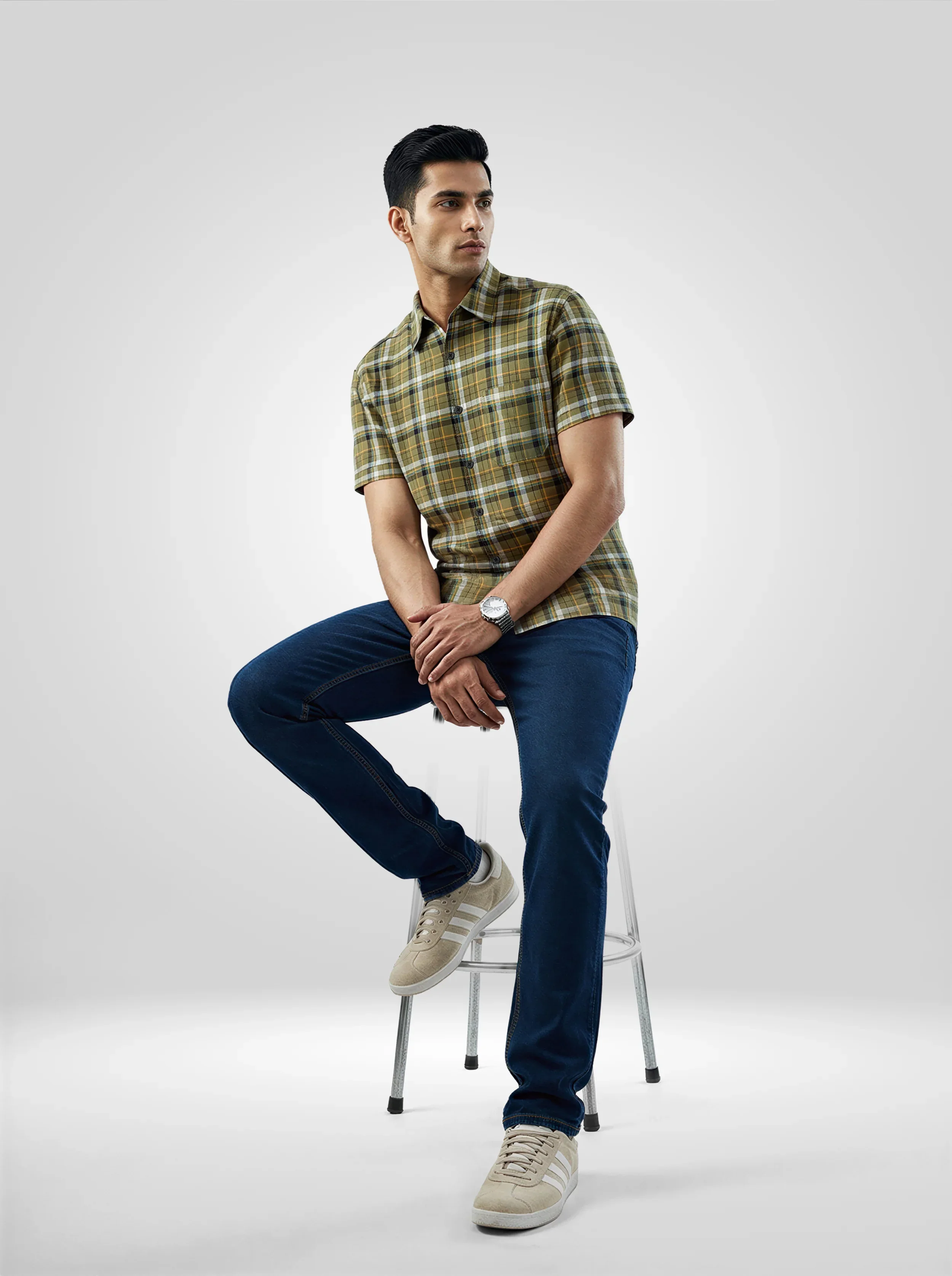 Men Shirt Check Green Regular Fit - Image 2