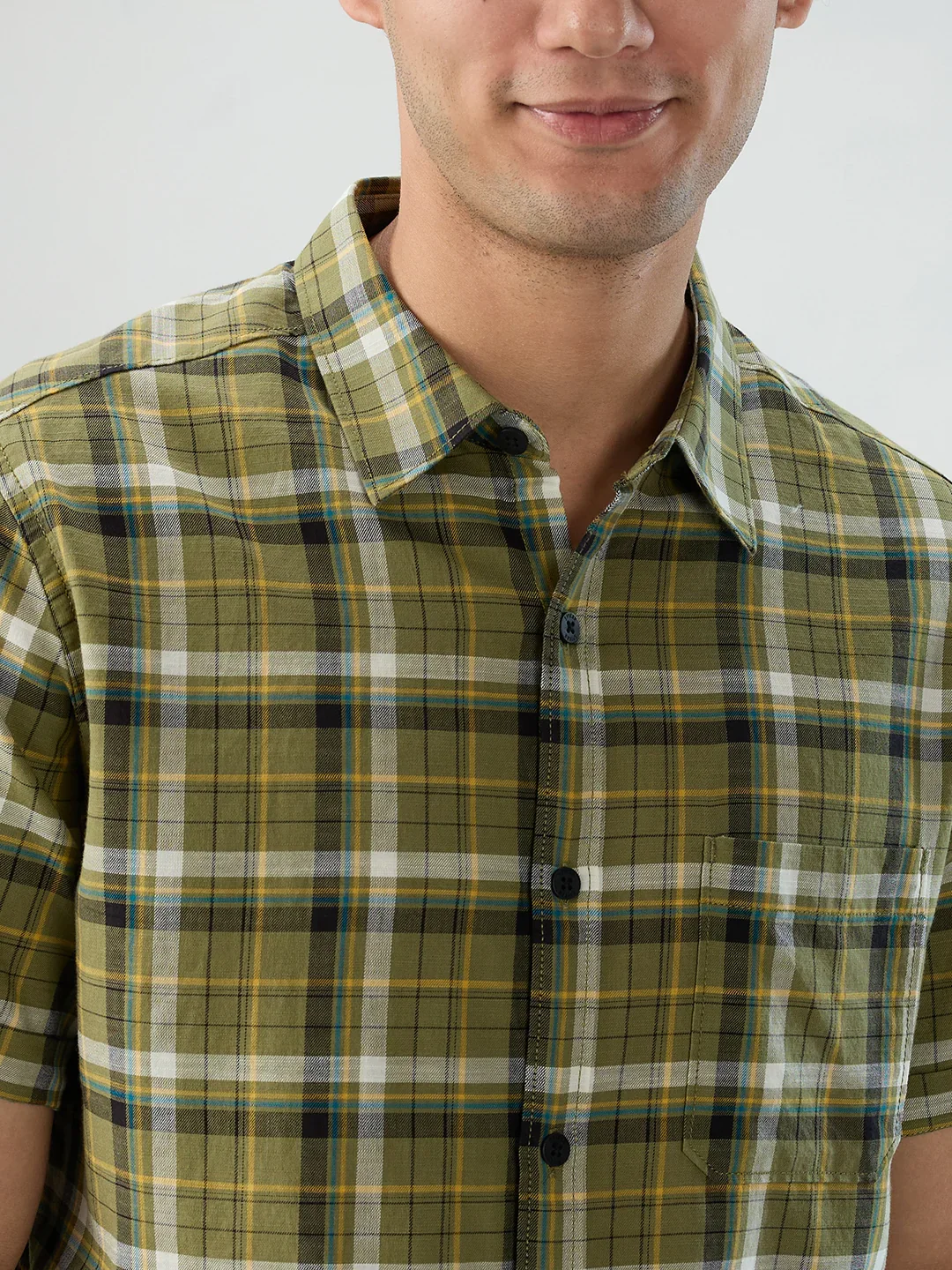 Men Shirt Check Green Regular Fit - Image 4