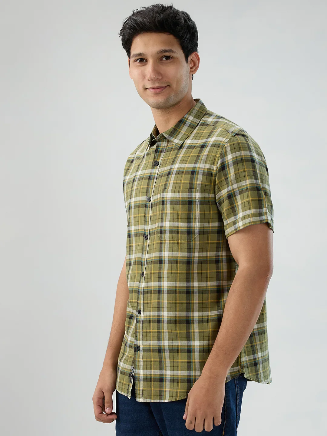 Men Shirt Check Green Regular Fit - Image 5