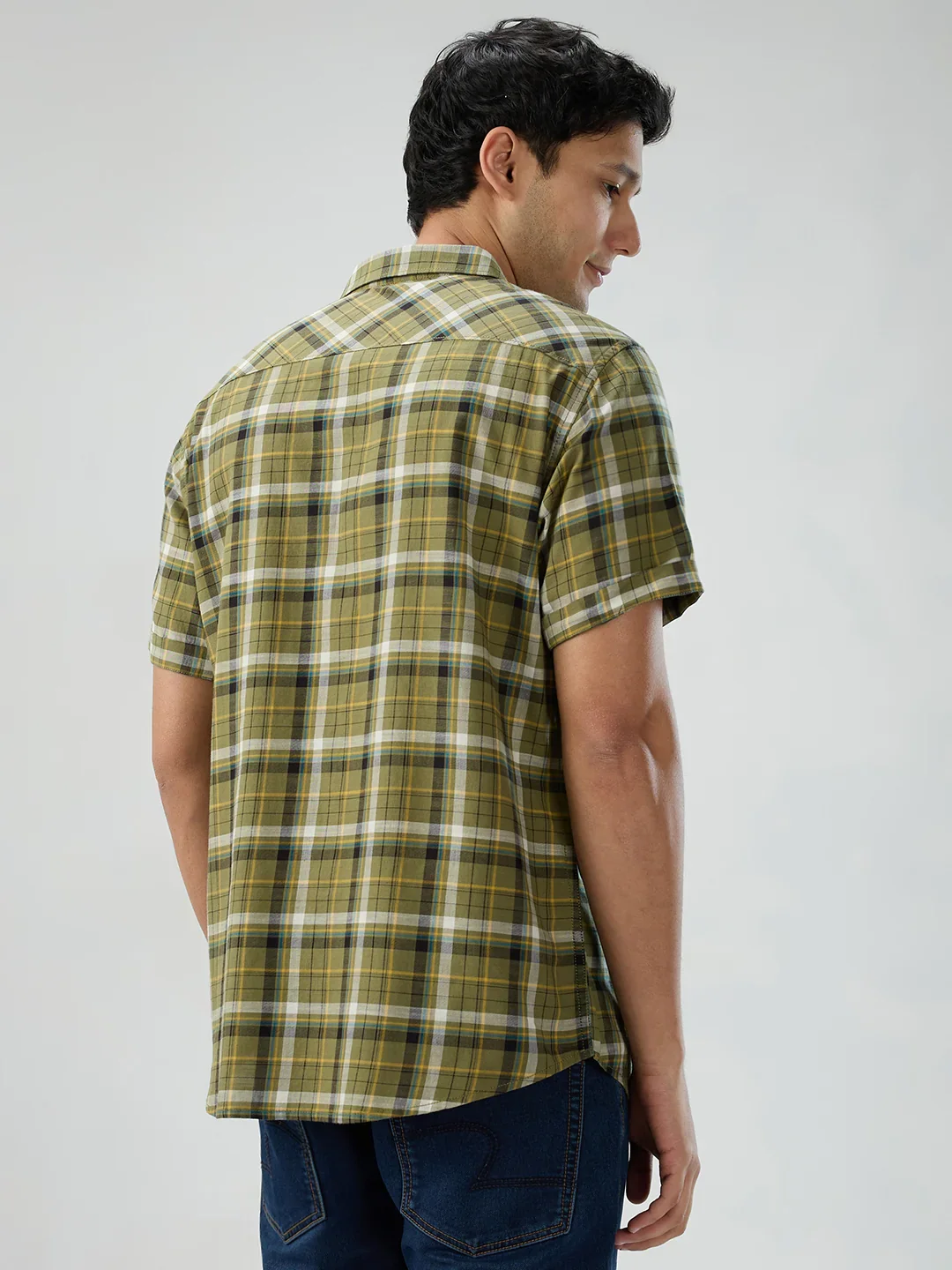 Men Shirt Check Green Regular Fit - Image 6