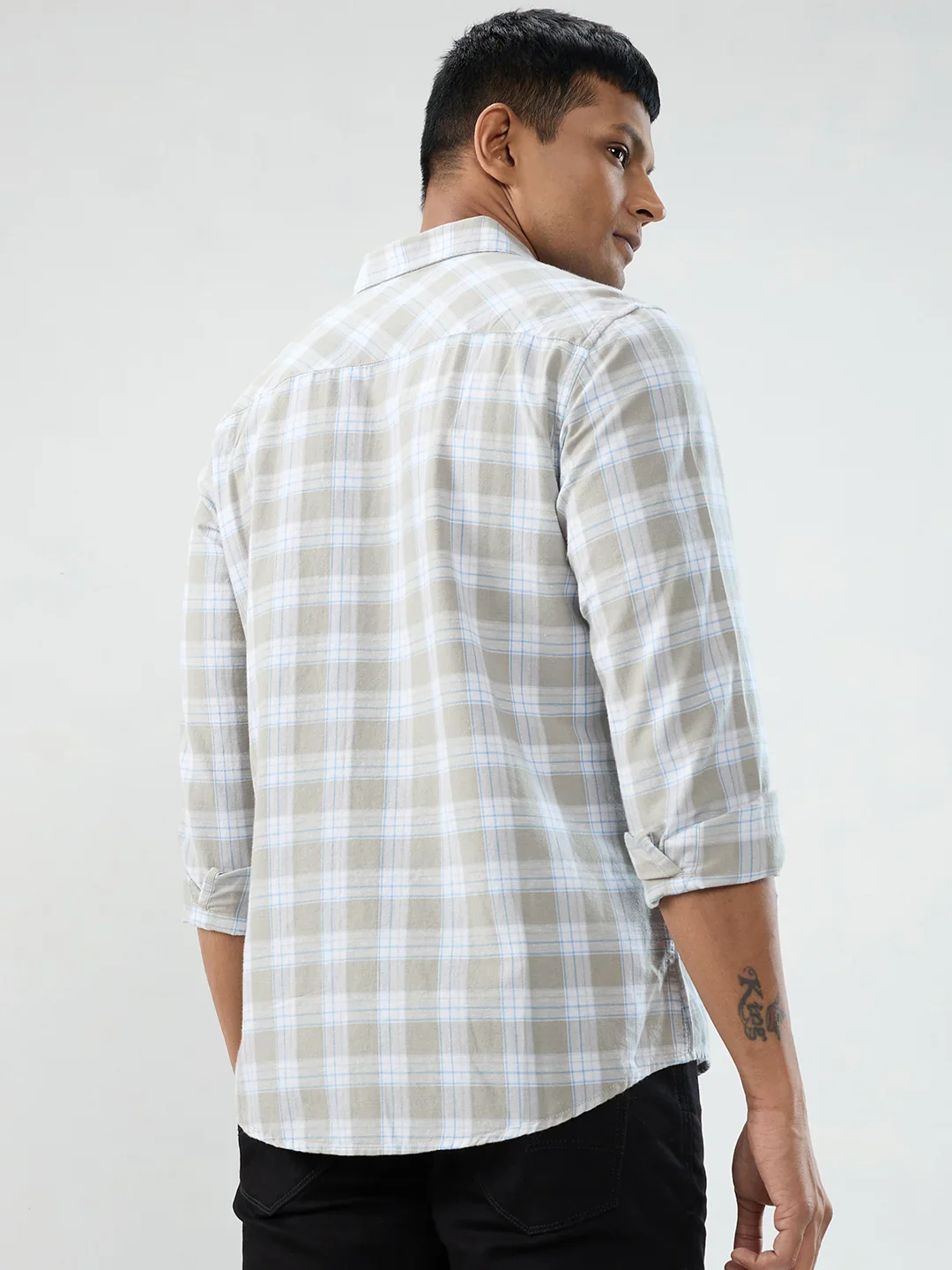 Men Shirt Check Grey Regular Fit - Image 5