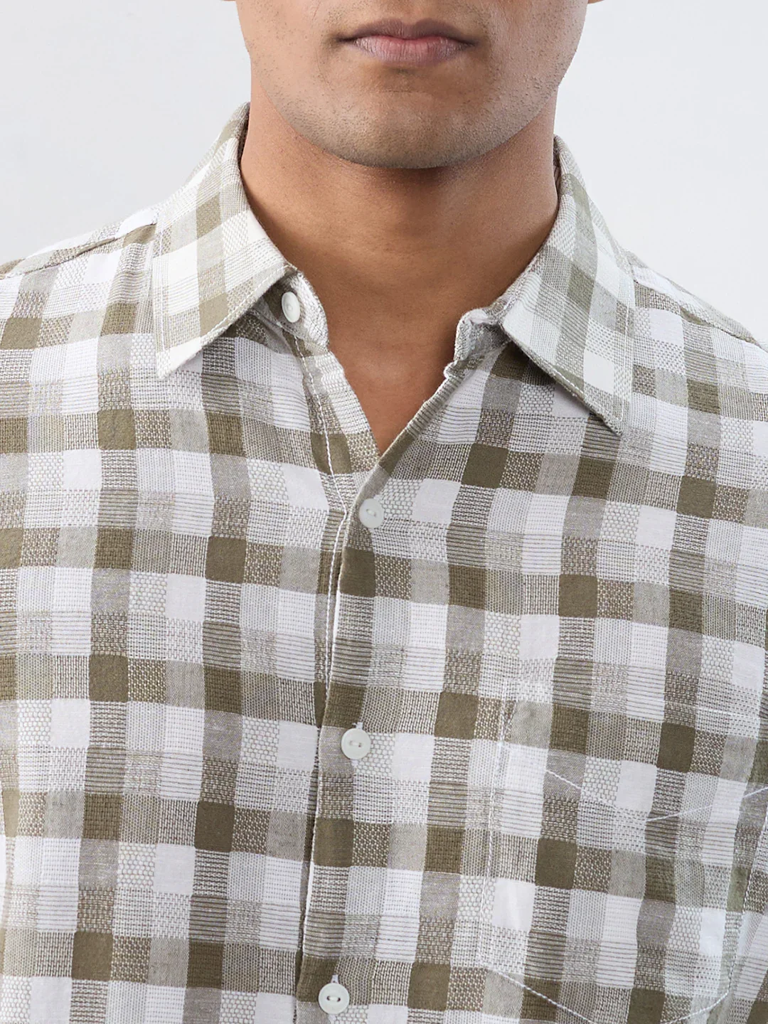 Men Shirt Check Green Regular Fit - Image 4